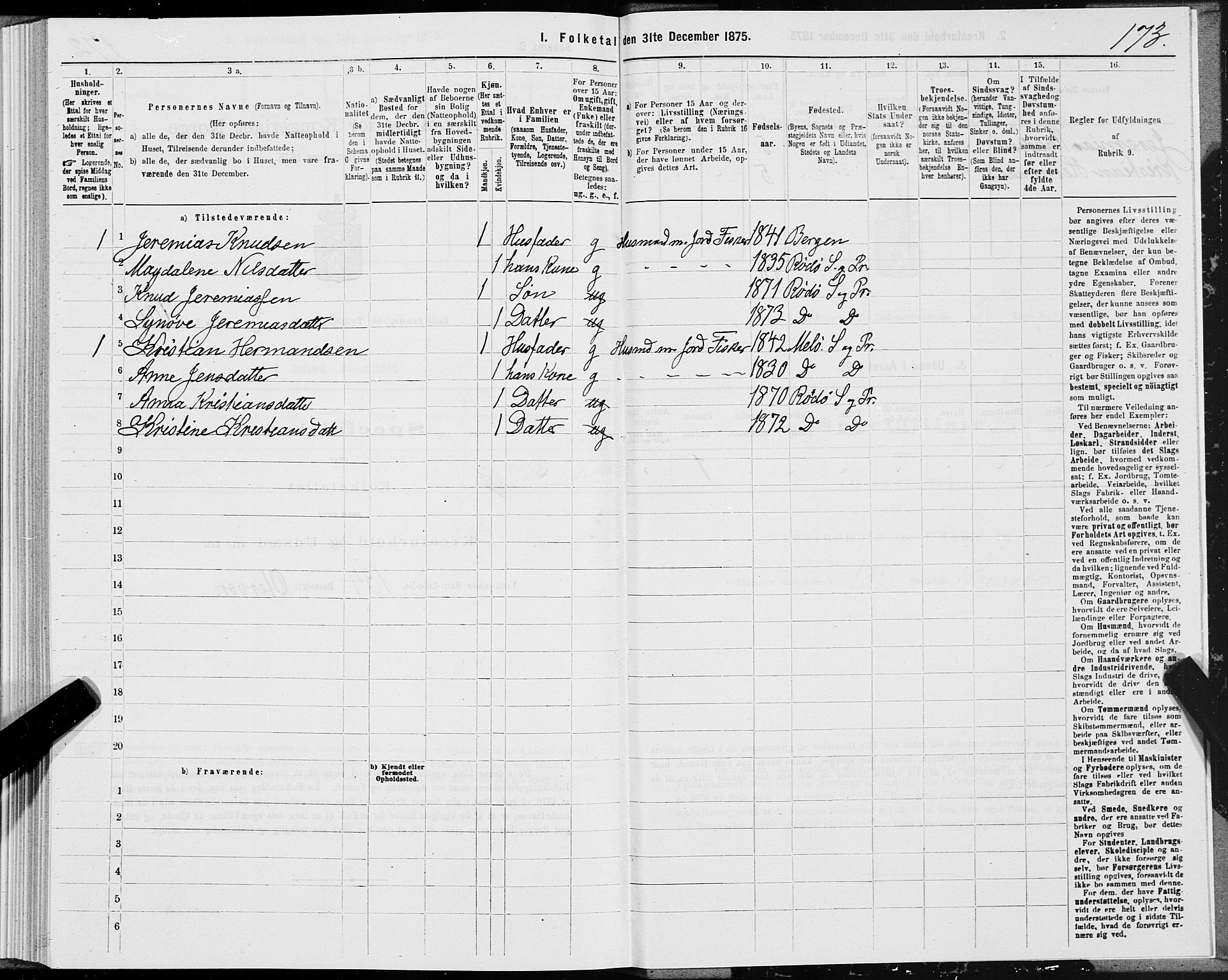 SAT, 1875 census for 1836P Rødøy, 1875, p. 1173