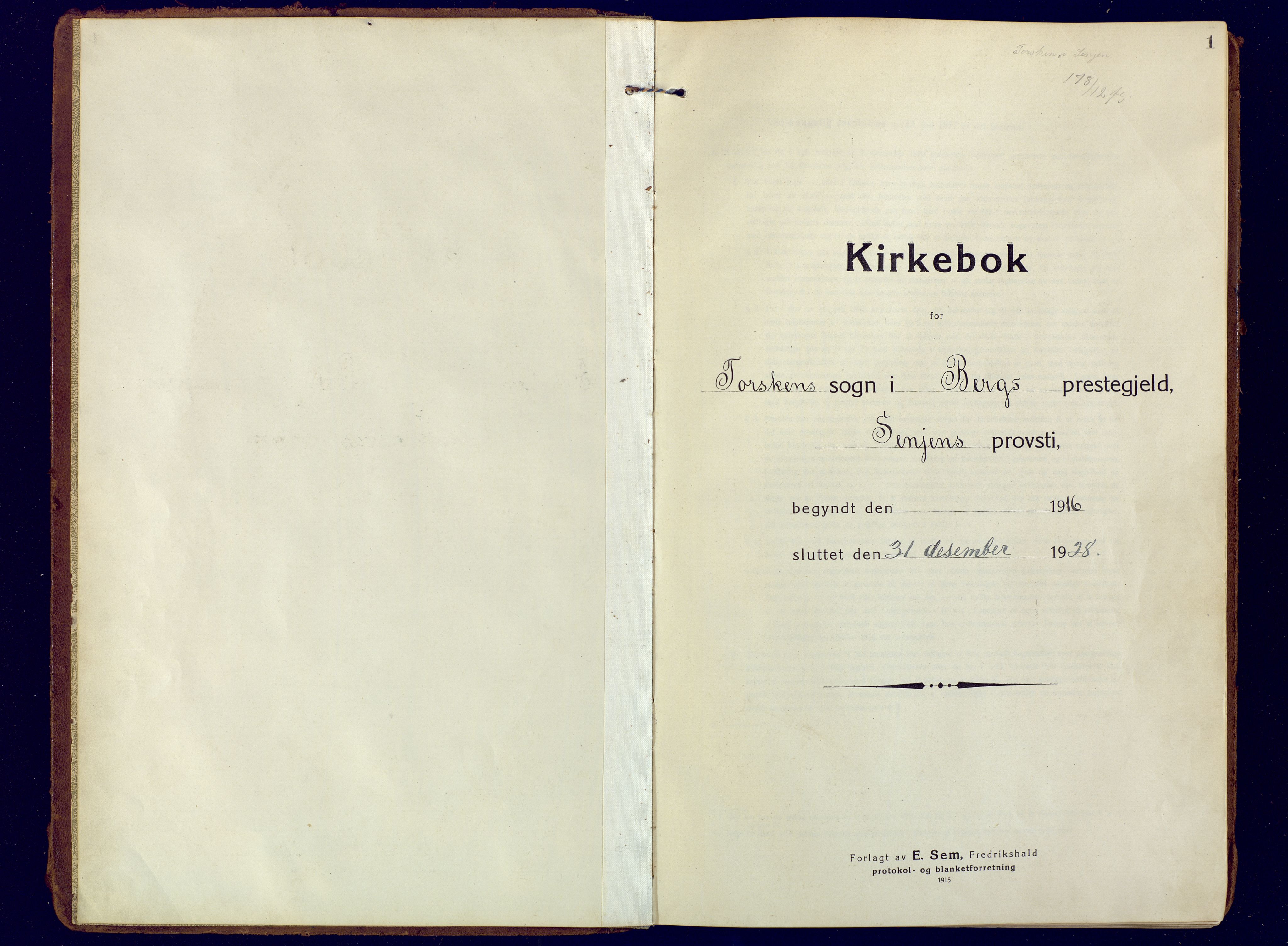 Berg sokneprestkontor, SATØ/S-1318/G/Ga/Gaa: Parish register (official) no. 10, 1916-1928, p. 1