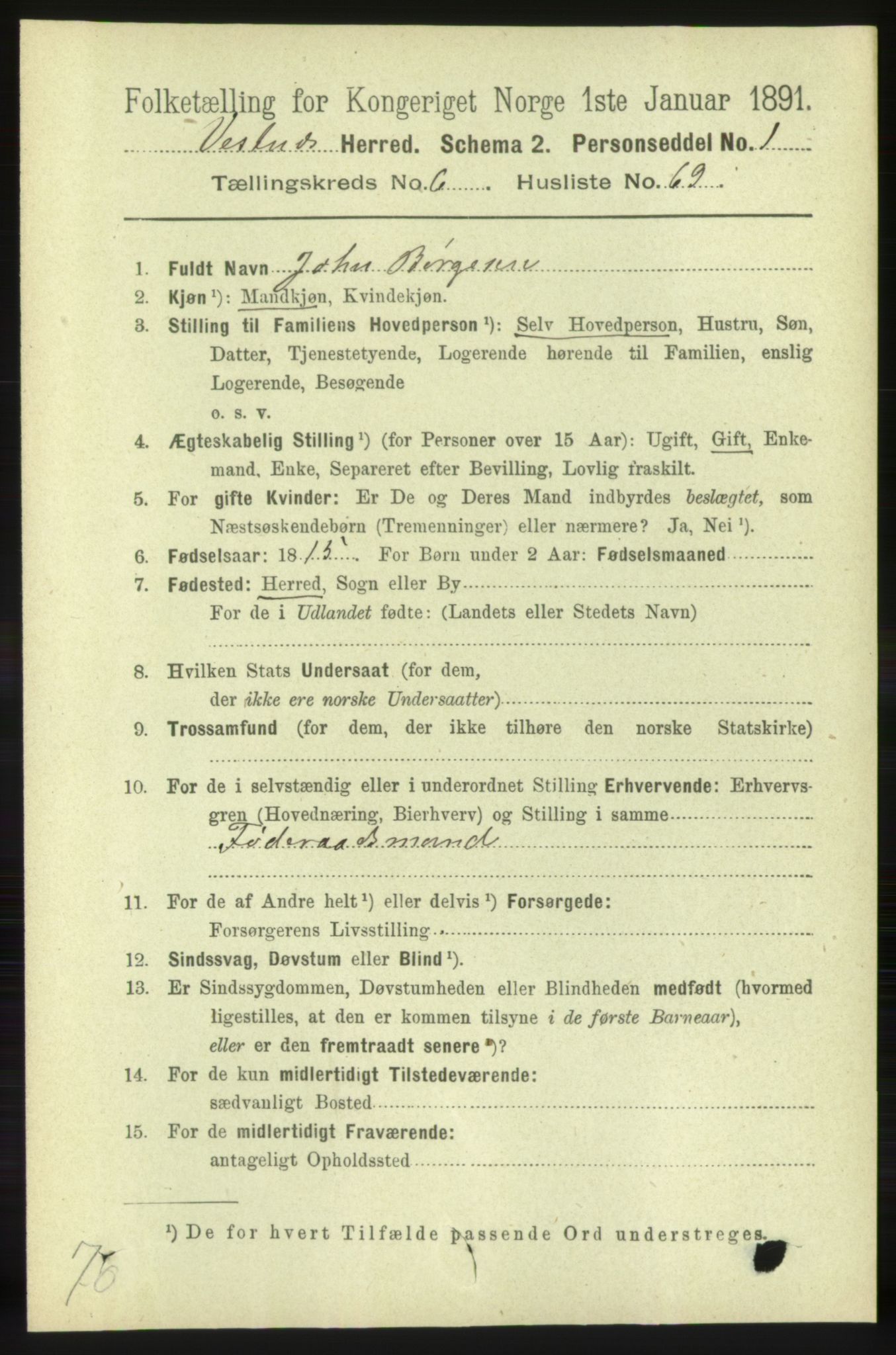 RA, 1891 census for 1535 Vestnes, 1891, p. 2605