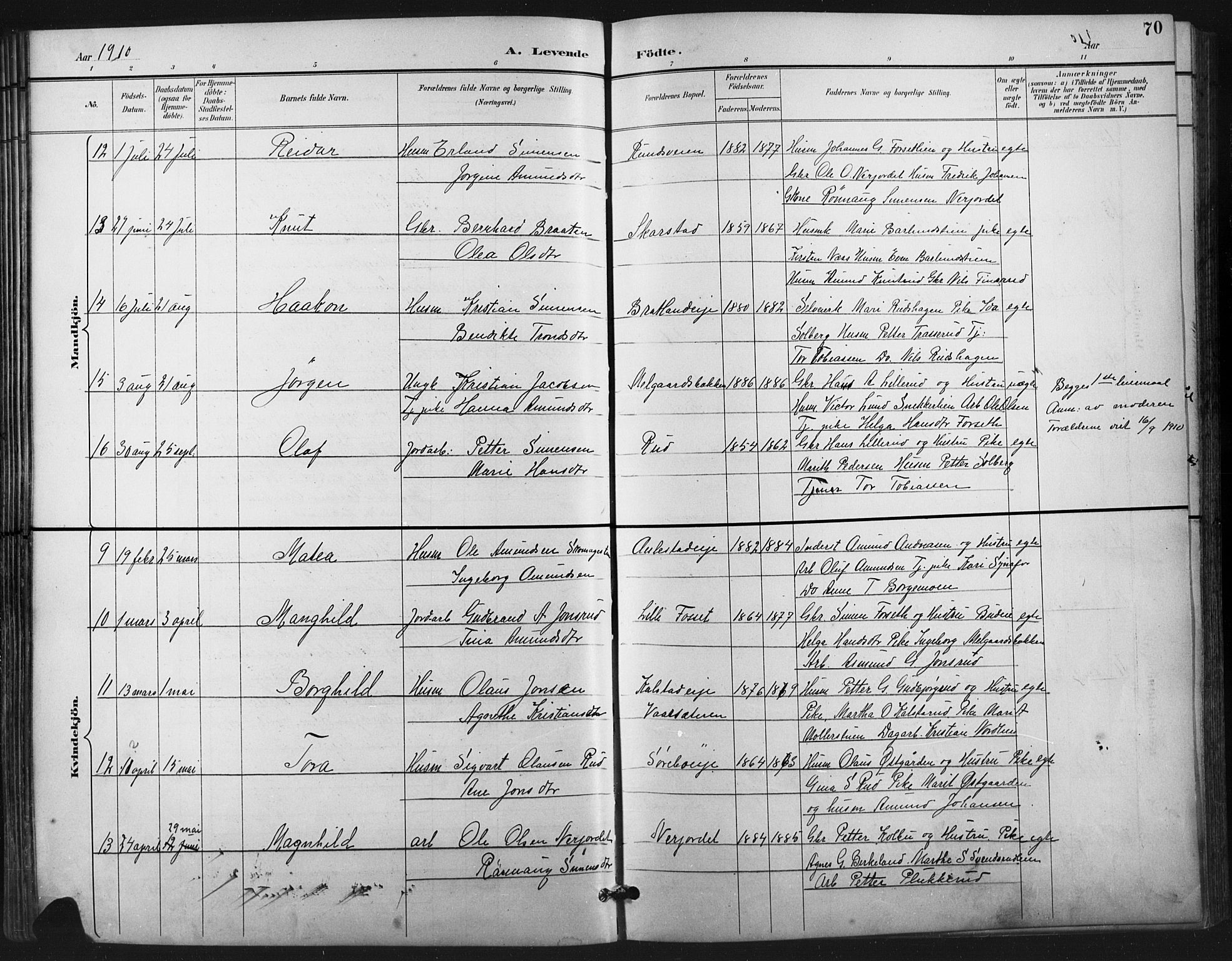 Vestre Gausdal prestekontor, SAH/PREST-094/H/Ha/Hab/L0003: Parish register (copy) no. 3, 1896-1925, p. 70