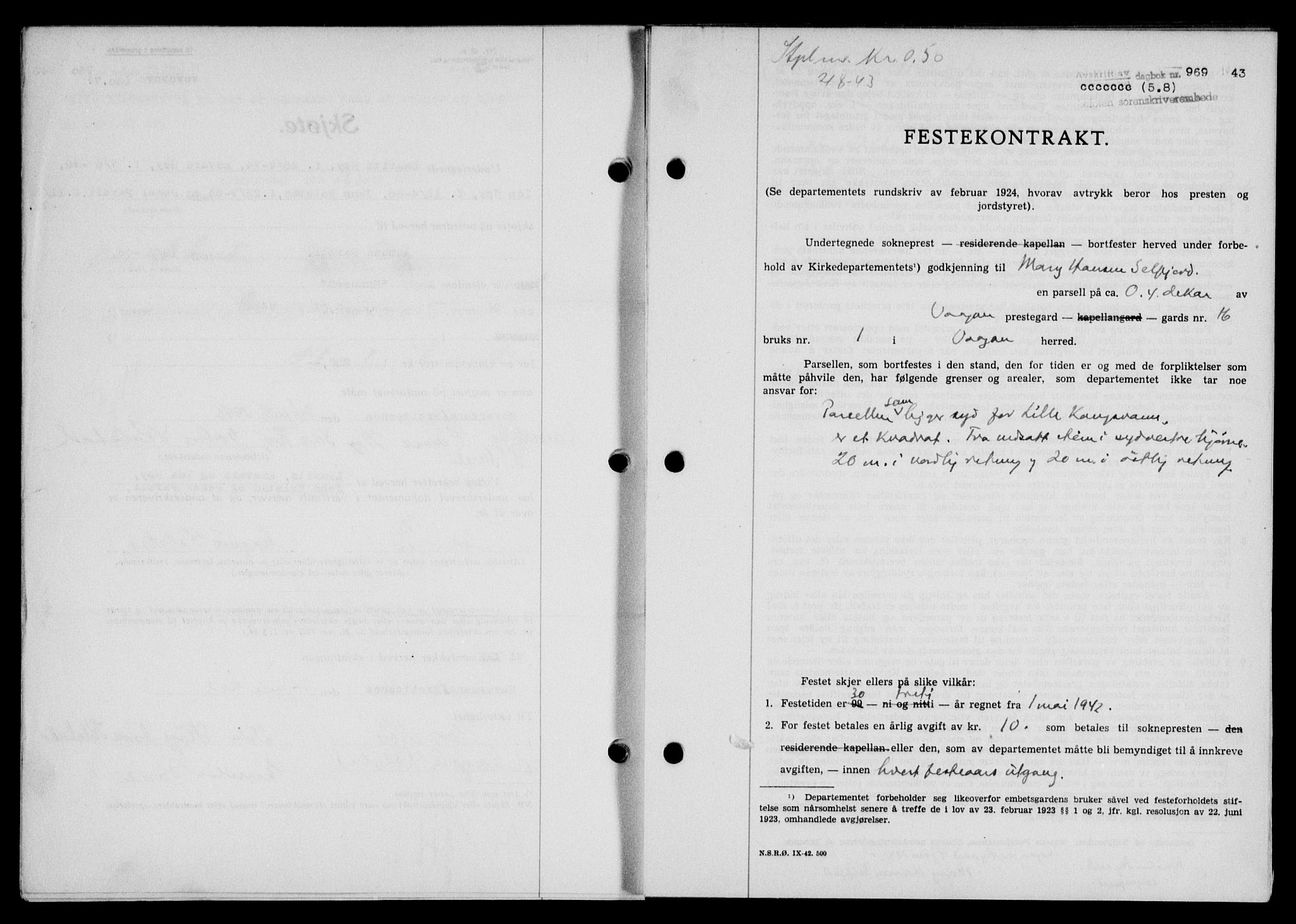 Lofoten sorenskriveri, SAT/A-0017/1/2/2C/L0011a: Mortgage book no. 11a, 1943-1943, Diary no: : 969/1943