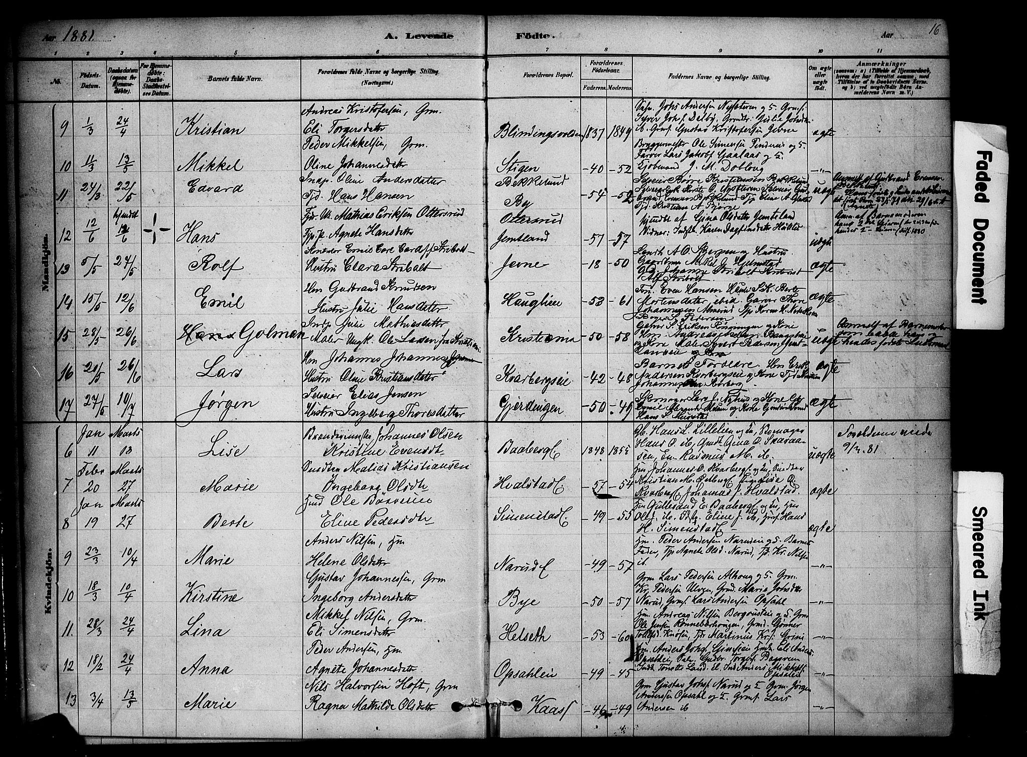 Ringsaker prestekontor, AV/SAH-PREST-014/K/Ka/L0014: Parish register (official) no. 14, 1879-1890, p. 16