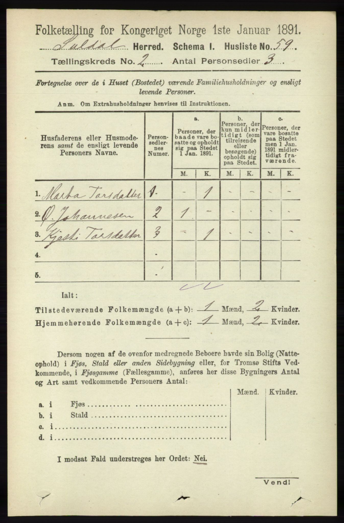 RA, 1891 census for 1134 Suldal, 1891, p. 253