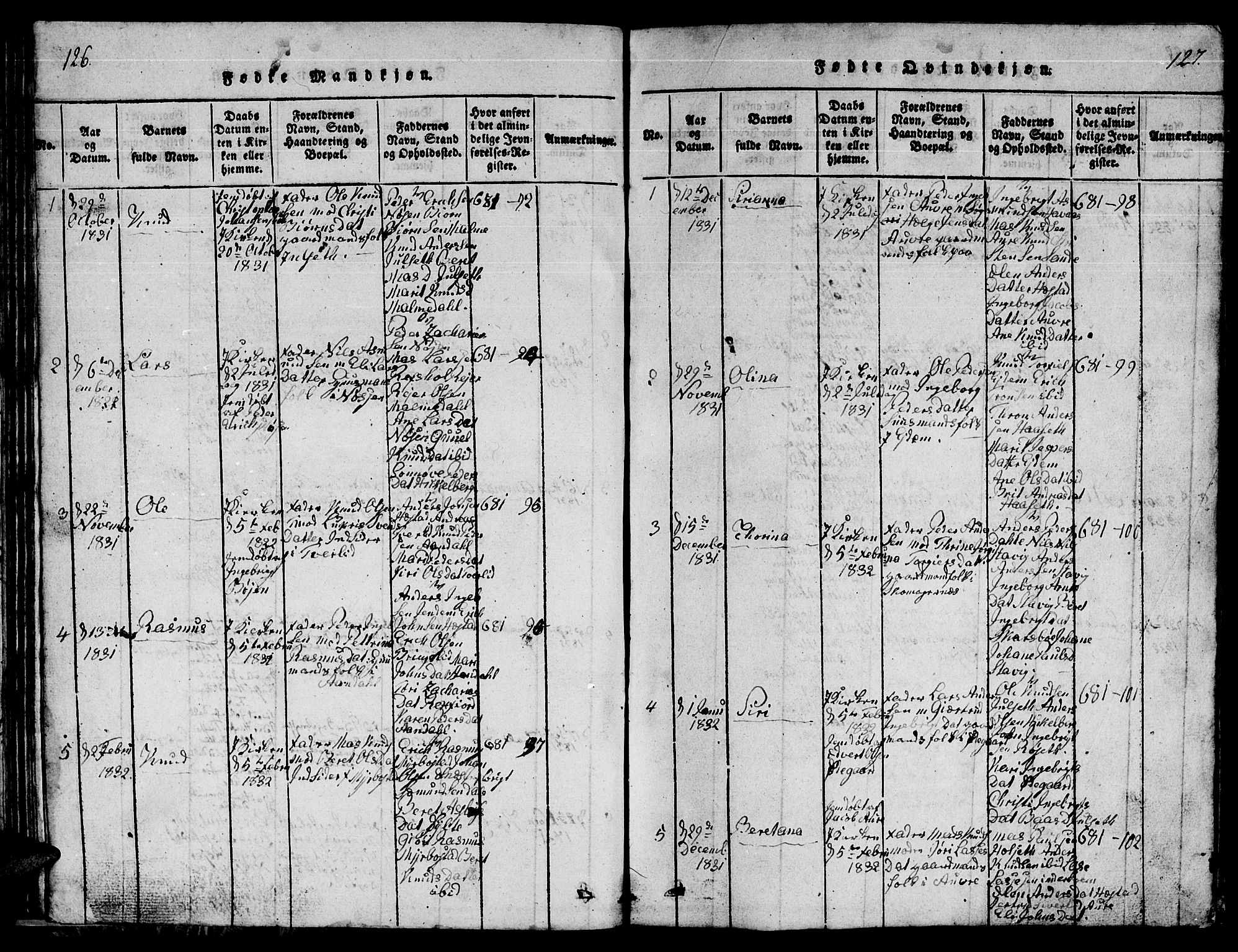 Ministerialprotokoller, klokkerbøker og fødselsregistre - Møre og Romsdal, SAT/A-1454/565/L0752: Parish register (copy) no. 565C01, 1817-1844, p. 126-127