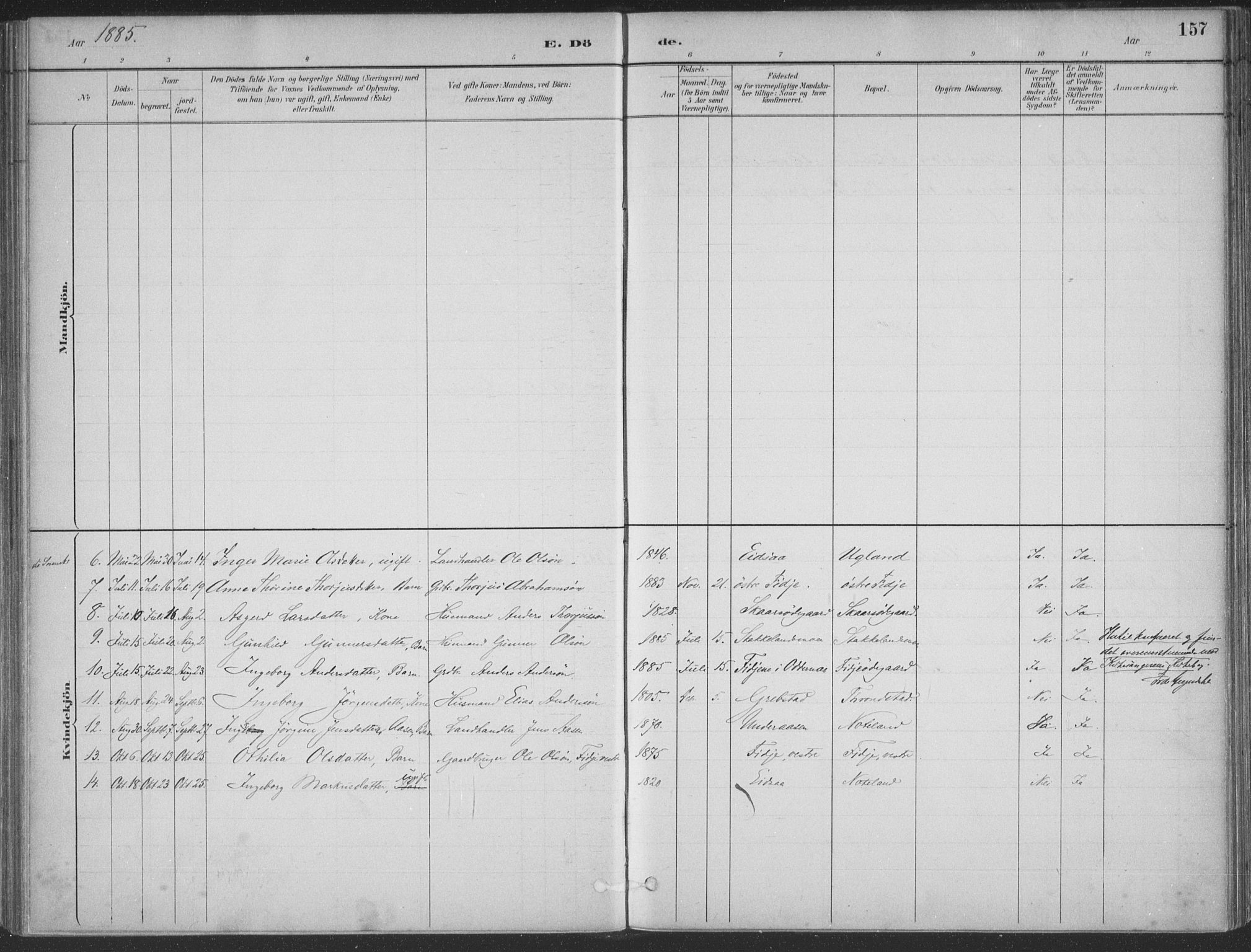 Søgne sokneprestkontor, AV/SAK-1111-0037/F/Fa/Faa/L0003: Parish register (official) no. A 3, 1883-1910, p. 157