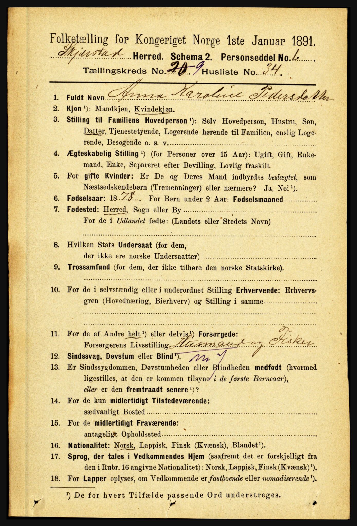 RA, 1891 census for 1842 Skjerstad, 1891, p. 3526