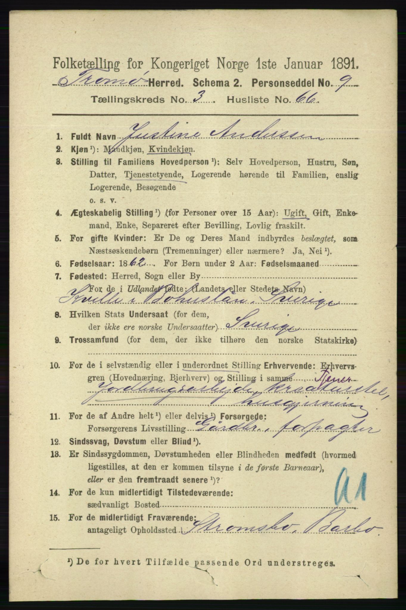 RA, 1891 census for 0921 Tromøy, 1891, p. 1352