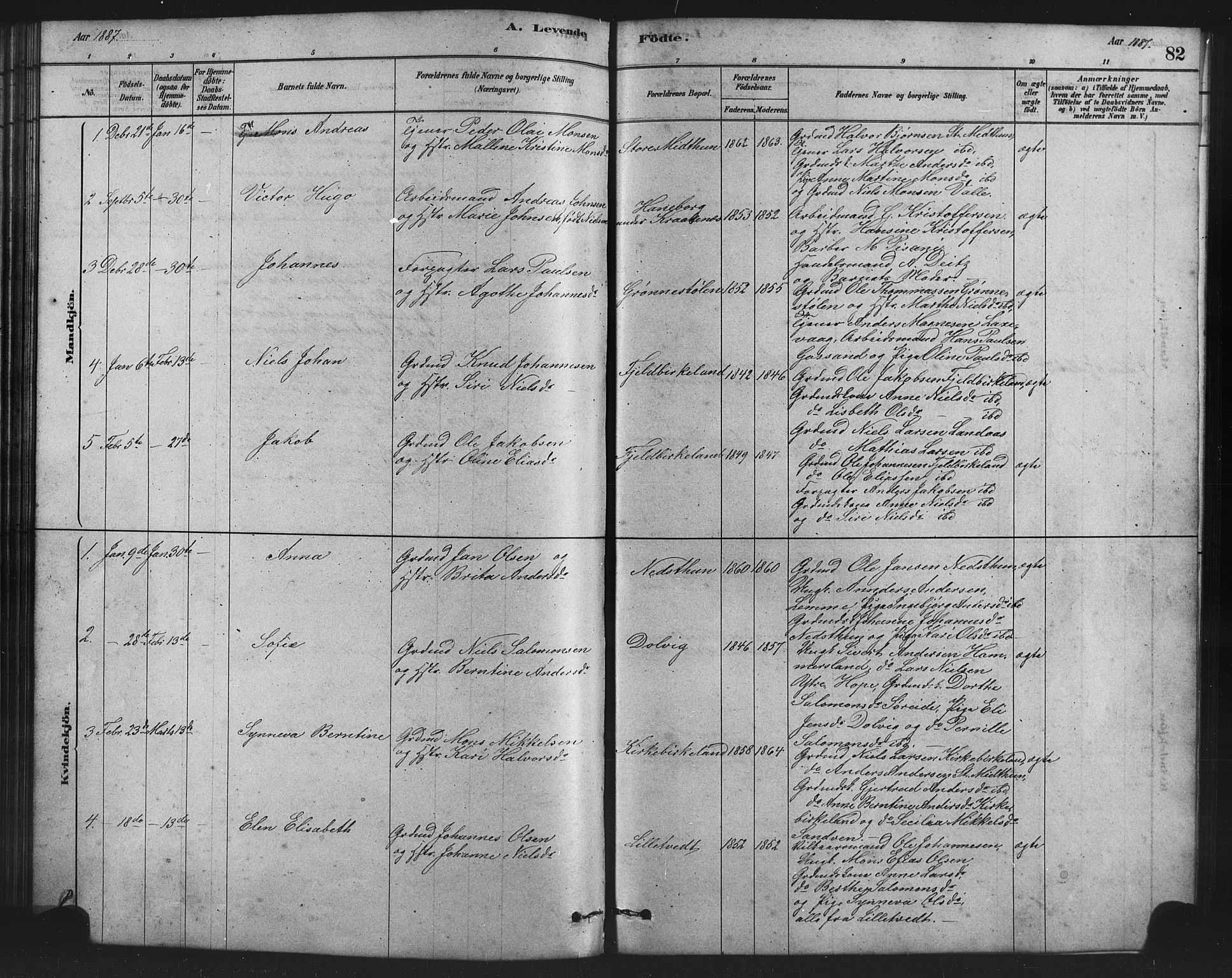 Birkeland Sokneprestembete, SAB/A-74601/H/Hab: Parish register (copy) no. A 3, 1877-1887, p. 82