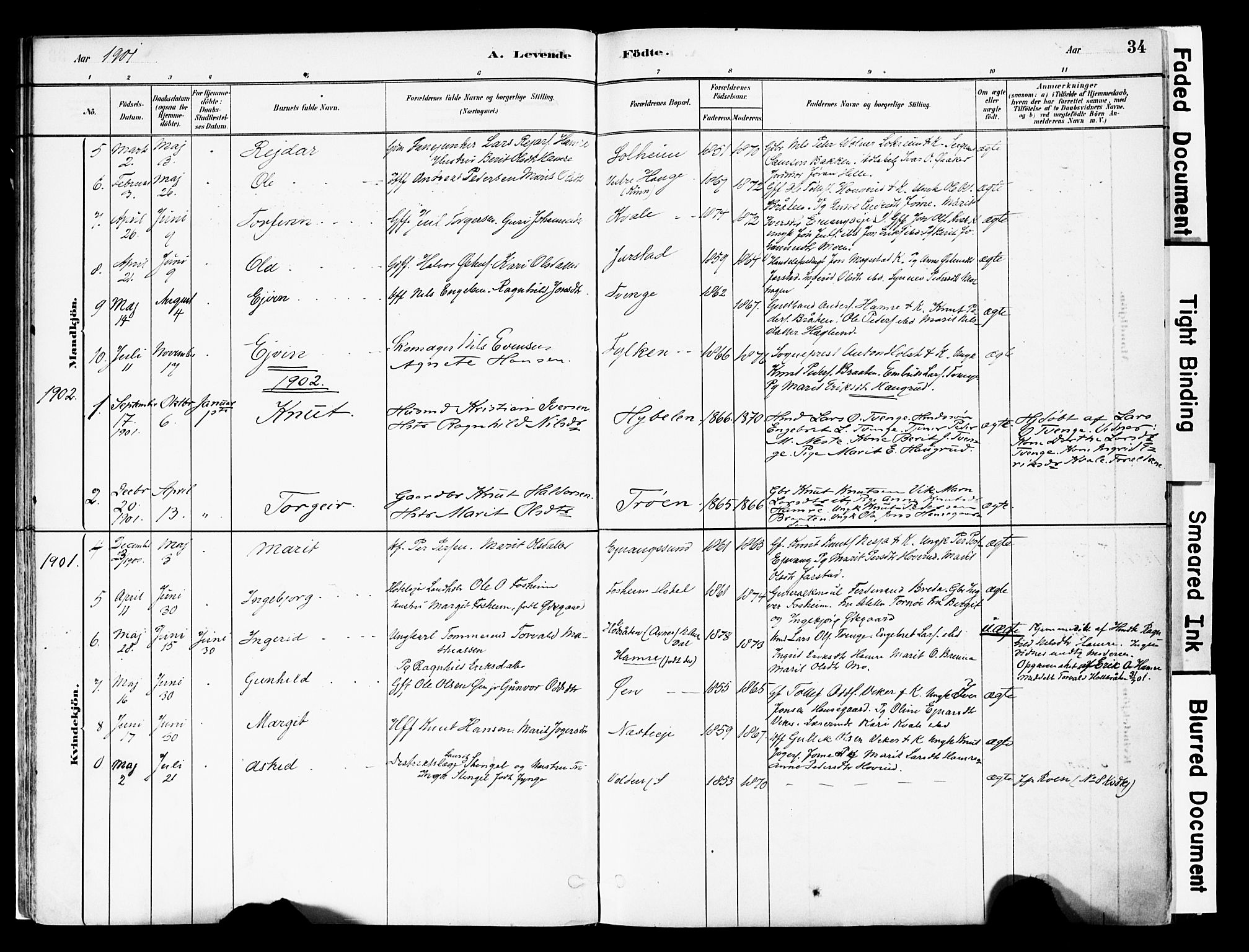 Vestre Slidre prestekontor, AV/SAH-PREST-136/H/Ha/Haa/L0004: Parish register (official) no. 4, 1881-1911, p. 34