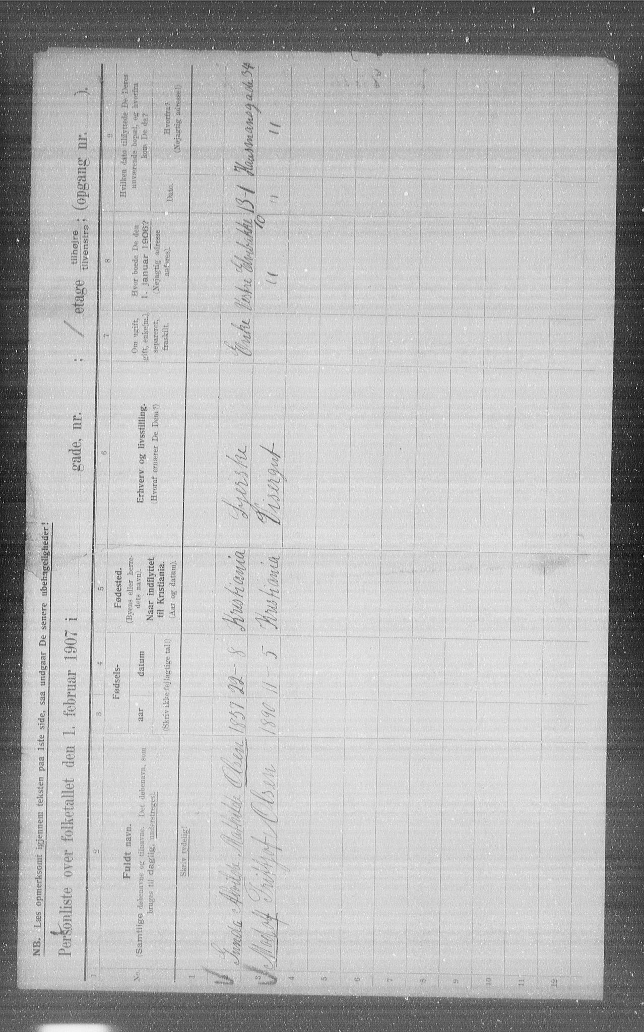 OBA, Municipal Census 1907 for Kristiania, 1907, p. 62302