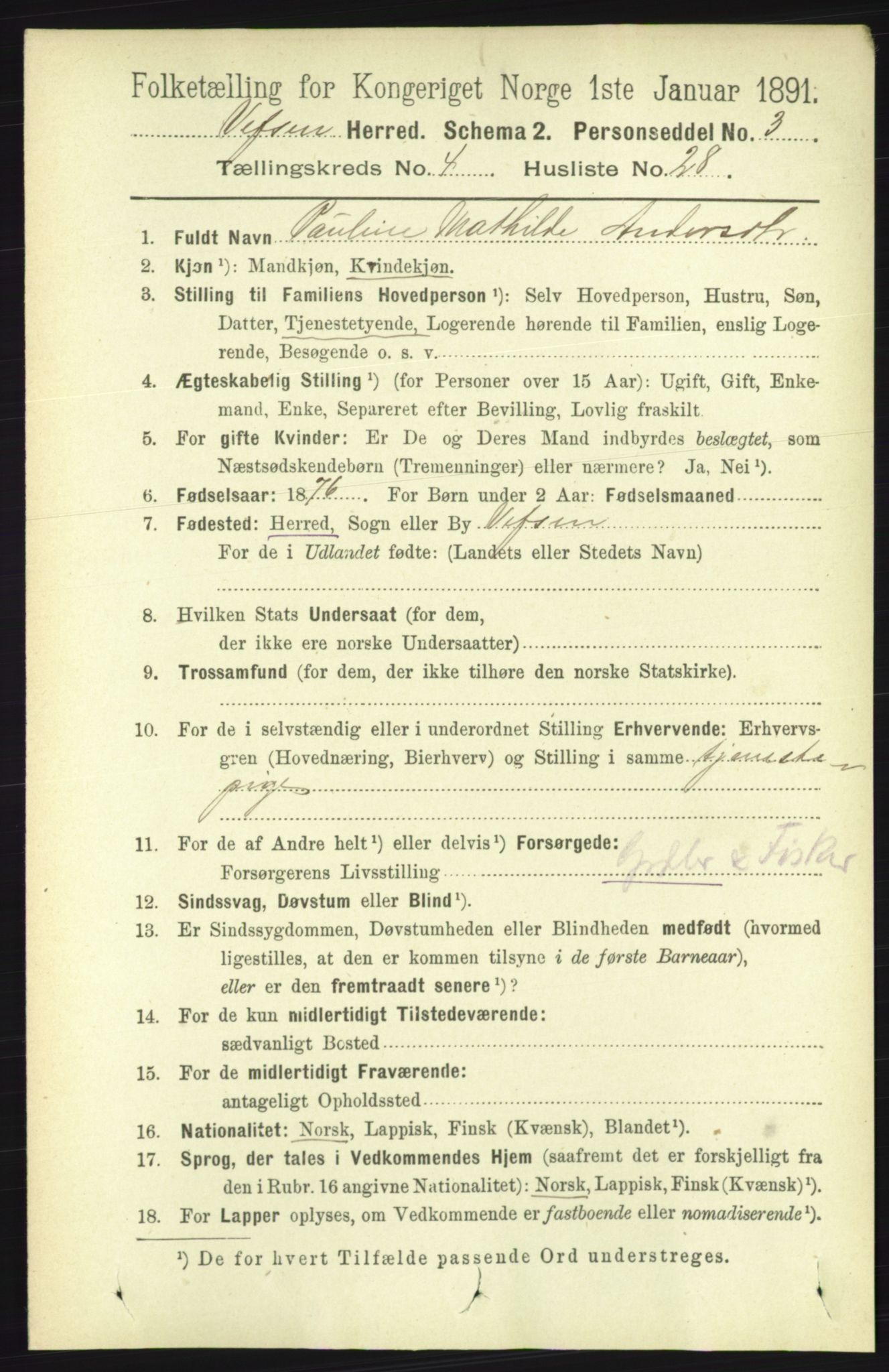 RA, 1891 census for 1824 Vefsn, 1891, p. 1821