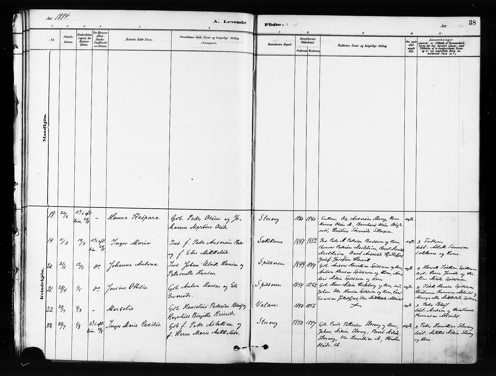 Skjervøy sokneprestkontor, AV/SATØ-S-1300/H/Ha/Haa/L0012kirke: Parish register (official) no. 12, 1878-1891, p. 38