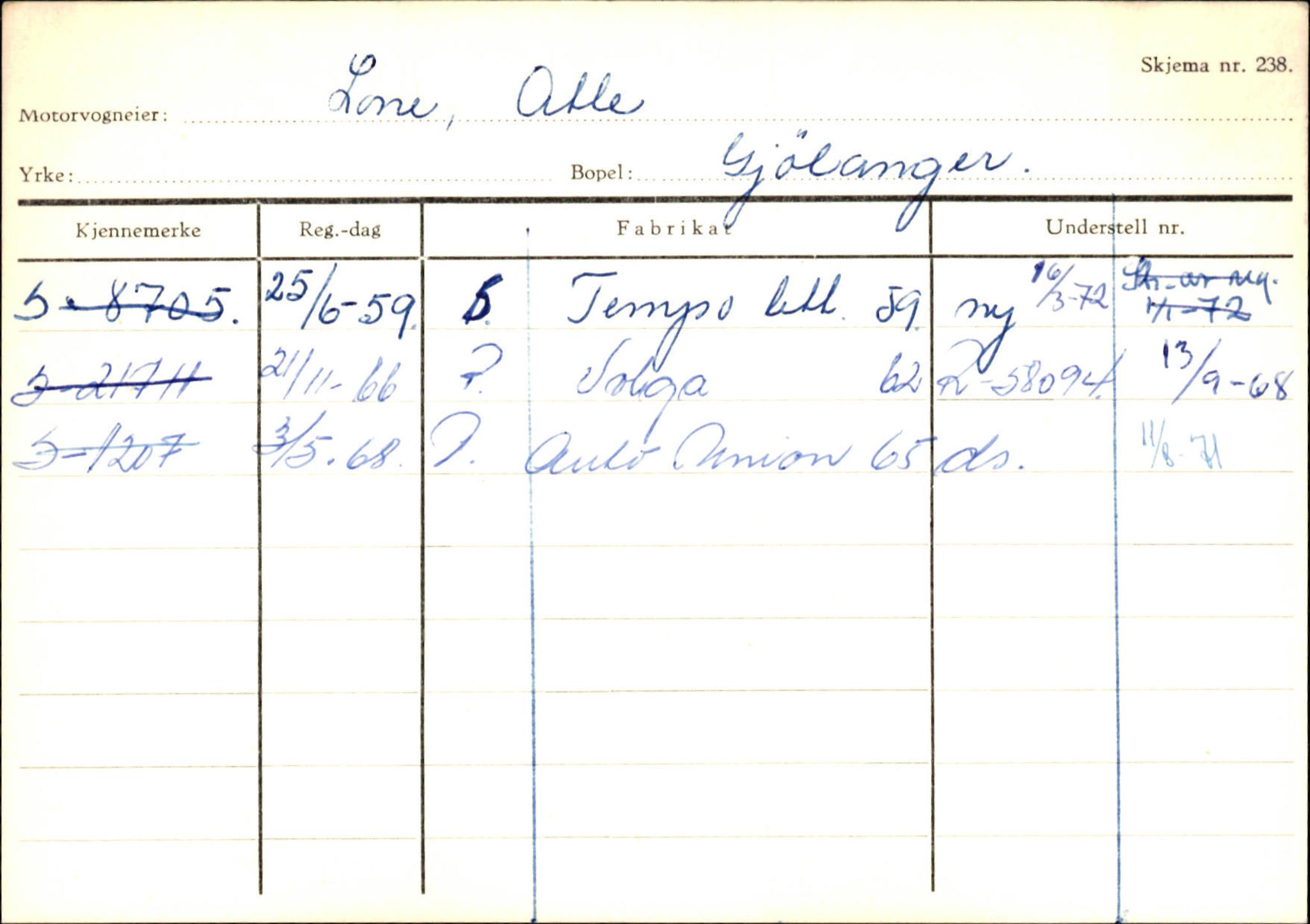 Statens vegvesen, Sogn og Fjordane vegkontor, AV/SAB-A-5301/4/F/L0125: Eigarregister Sogndal V-Å. Aurland A-Å. Fjaler A-N, 1945-1975, p. 2437