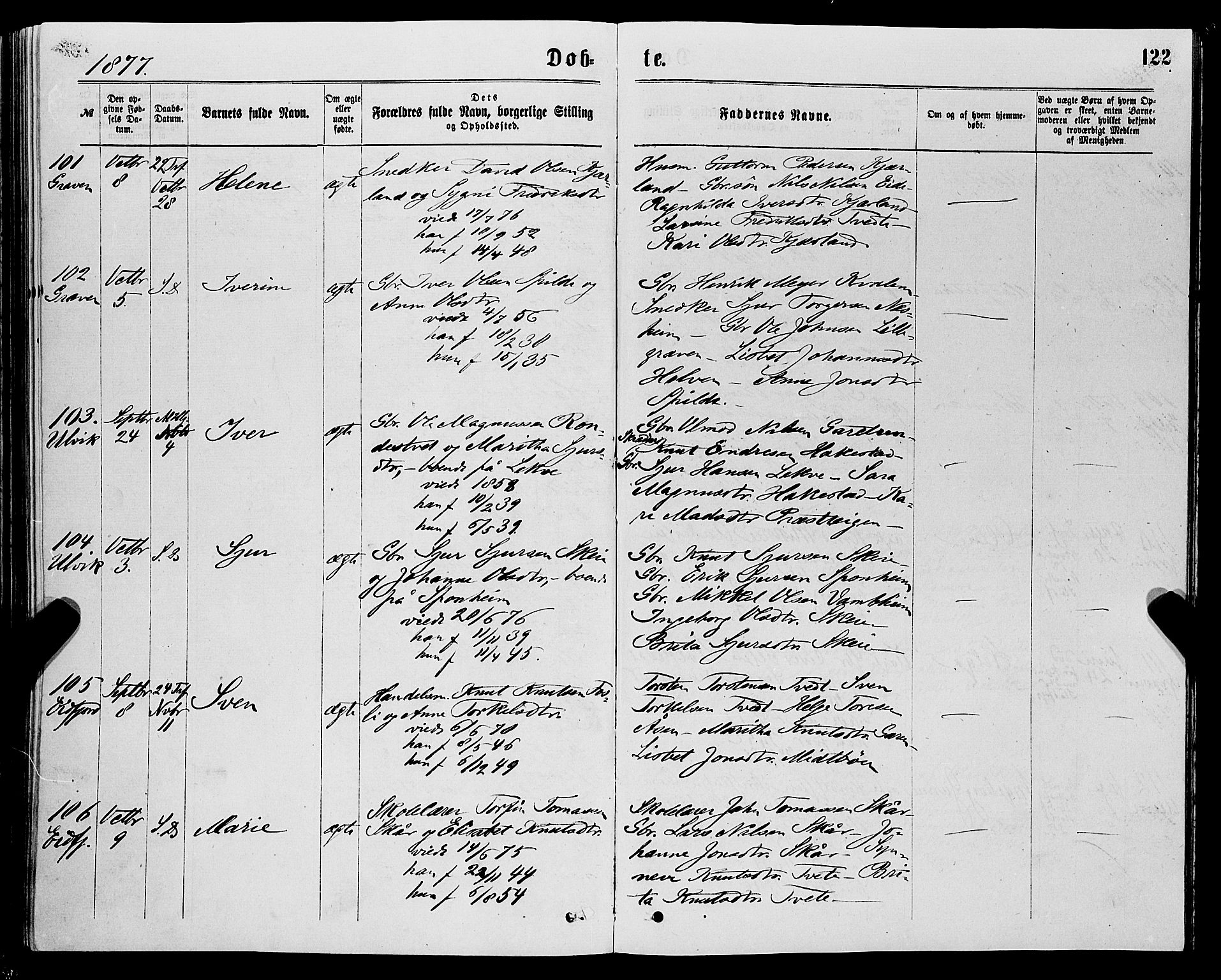 Ulvik sokneprestembete, AV/SAB-A-78801/H/Haa: Parish register (official) no. A 16, 1870-1878, p. 122