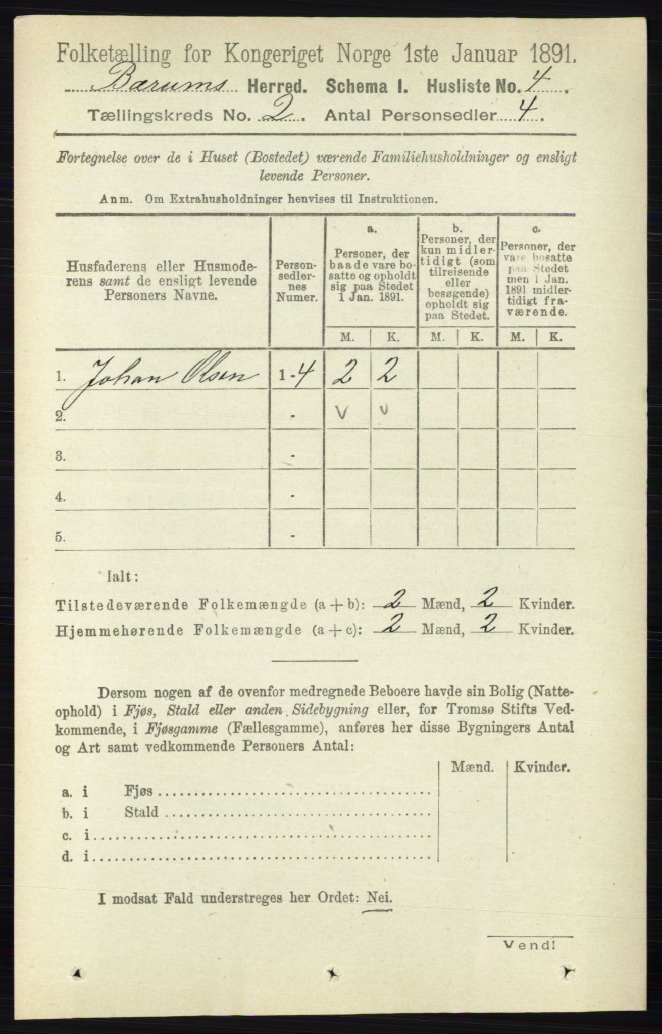 RA, 1891 census for 0219 Bærum, 1891, p. 954