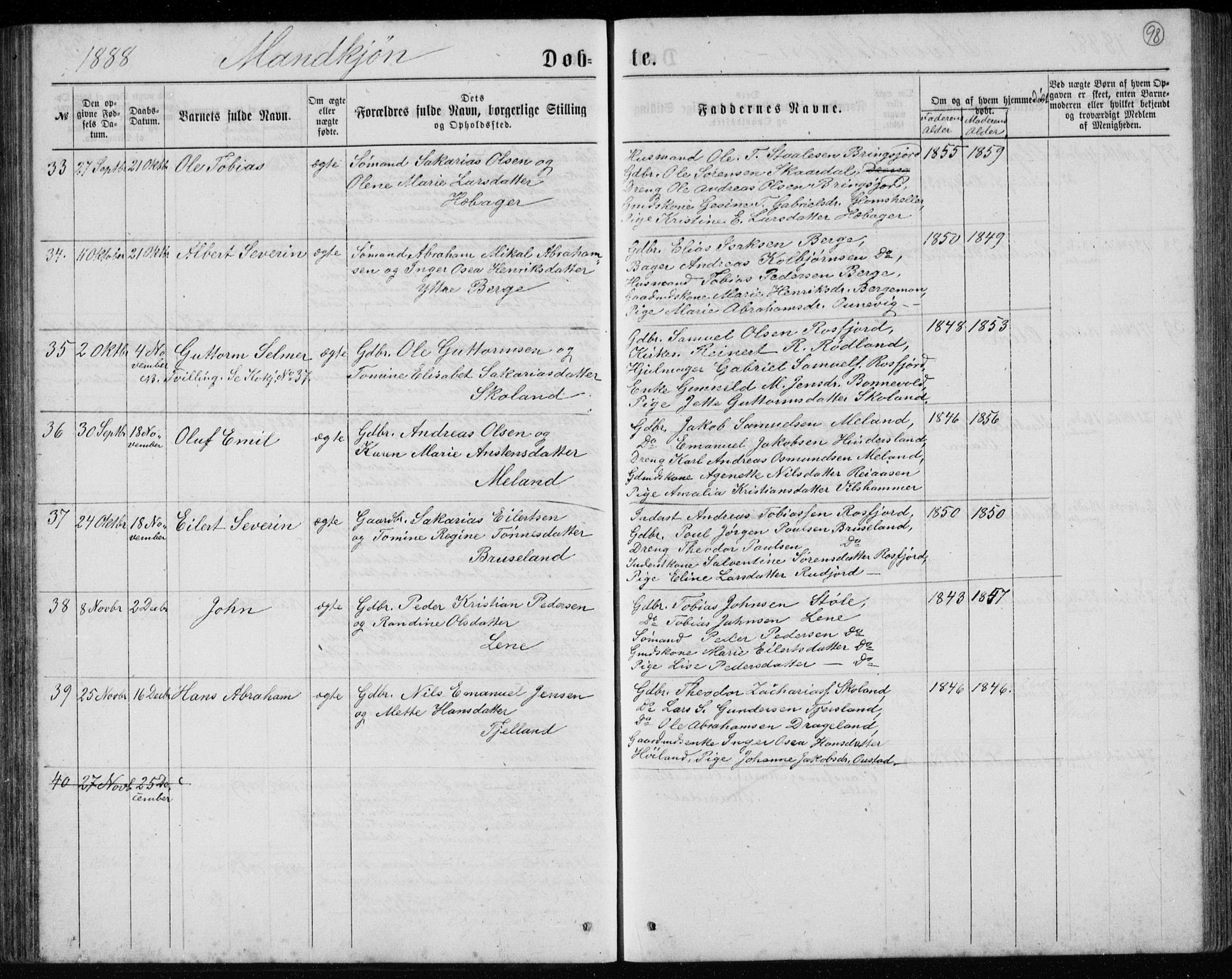 Lyngdal sokneprestkontor, AV/SAK-1111-0029/F/Fb/Fbc/L0004: Parish register (copy) no. B 4, 1878-1896, p. 98