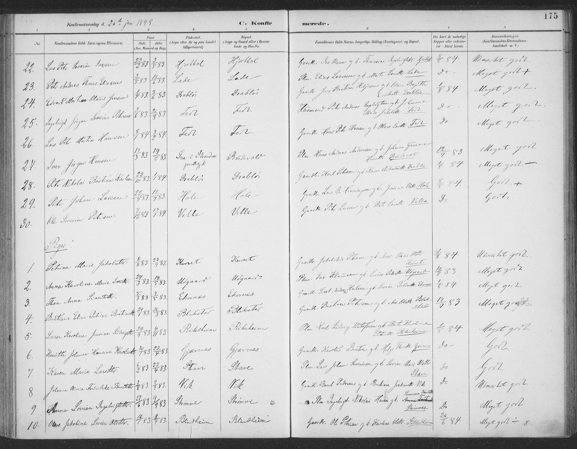 Ministerialprotokoller, klokkerbøker og fødselsregistre - Møre og Romsdal, SAT/A-1454/523/L0335: Parish register (official) no. 523A02, 1891-1911, p. 175