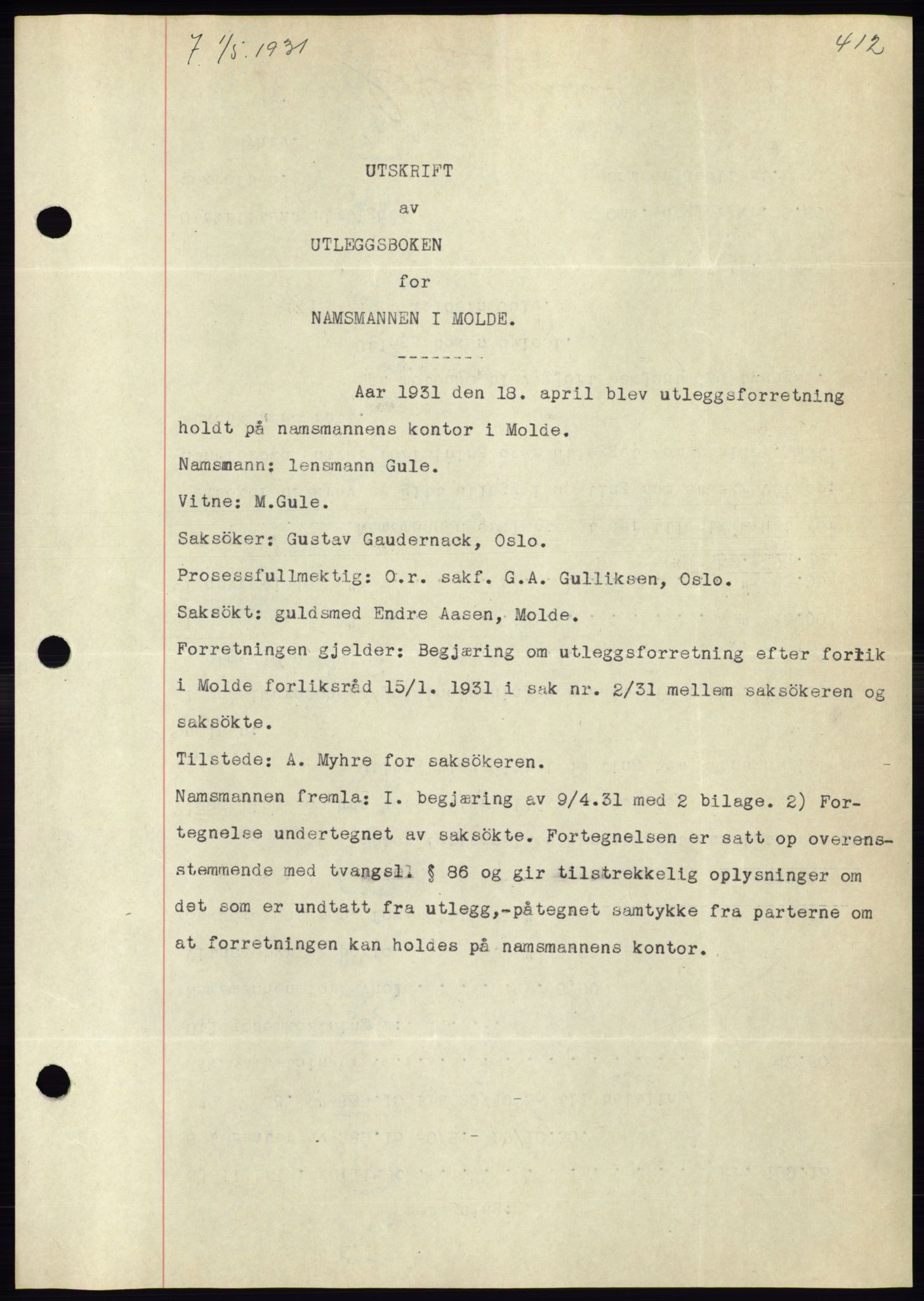 Molde byfogd, AV/SAT-A-0025/2/2C/L0011: Mortgage book no. 11, 1926-1932, Deed date: 01.05.1931