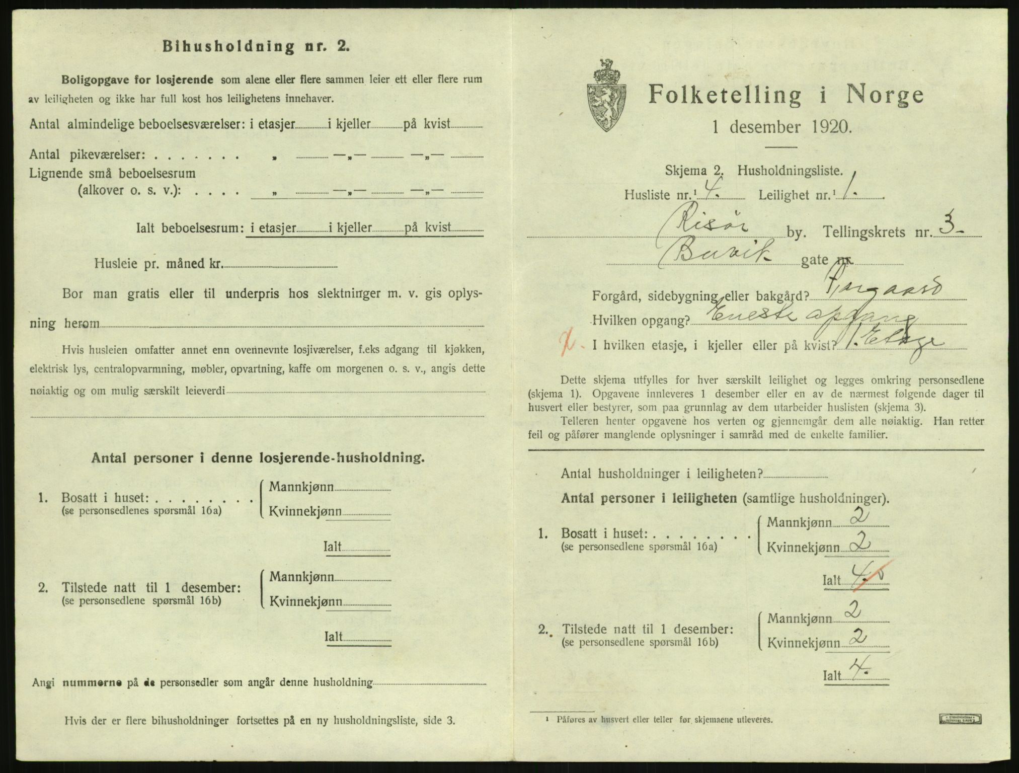 SAK, 1920 census for Risør, 1920, p. 2535