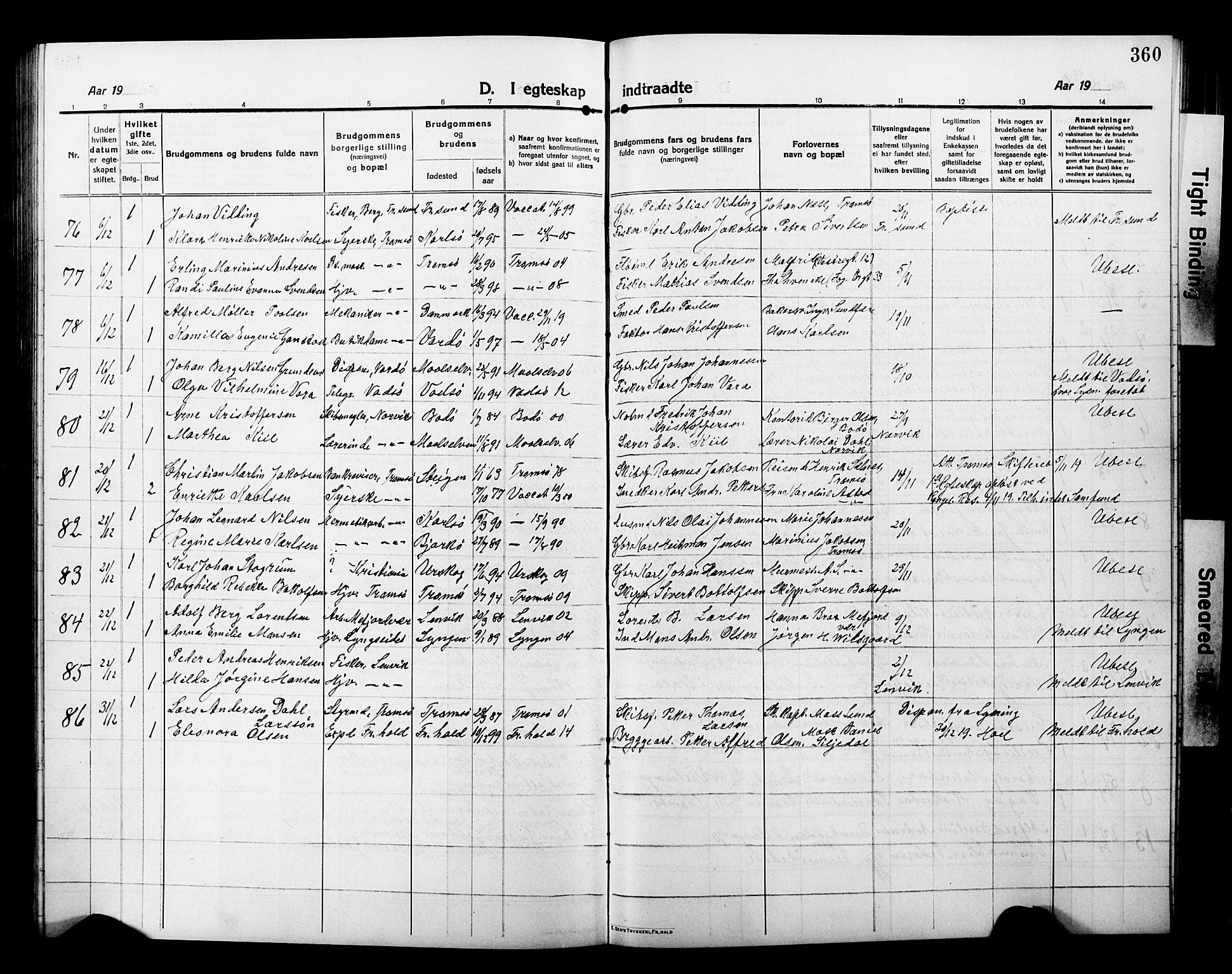 Tromsø sokneprestkontor/stiftsprosti/domprosti, AV/SATØ-S-1343/G/Gb/L0009klokker: Parish register (copy) no. 9, 1915-1925, p. 360