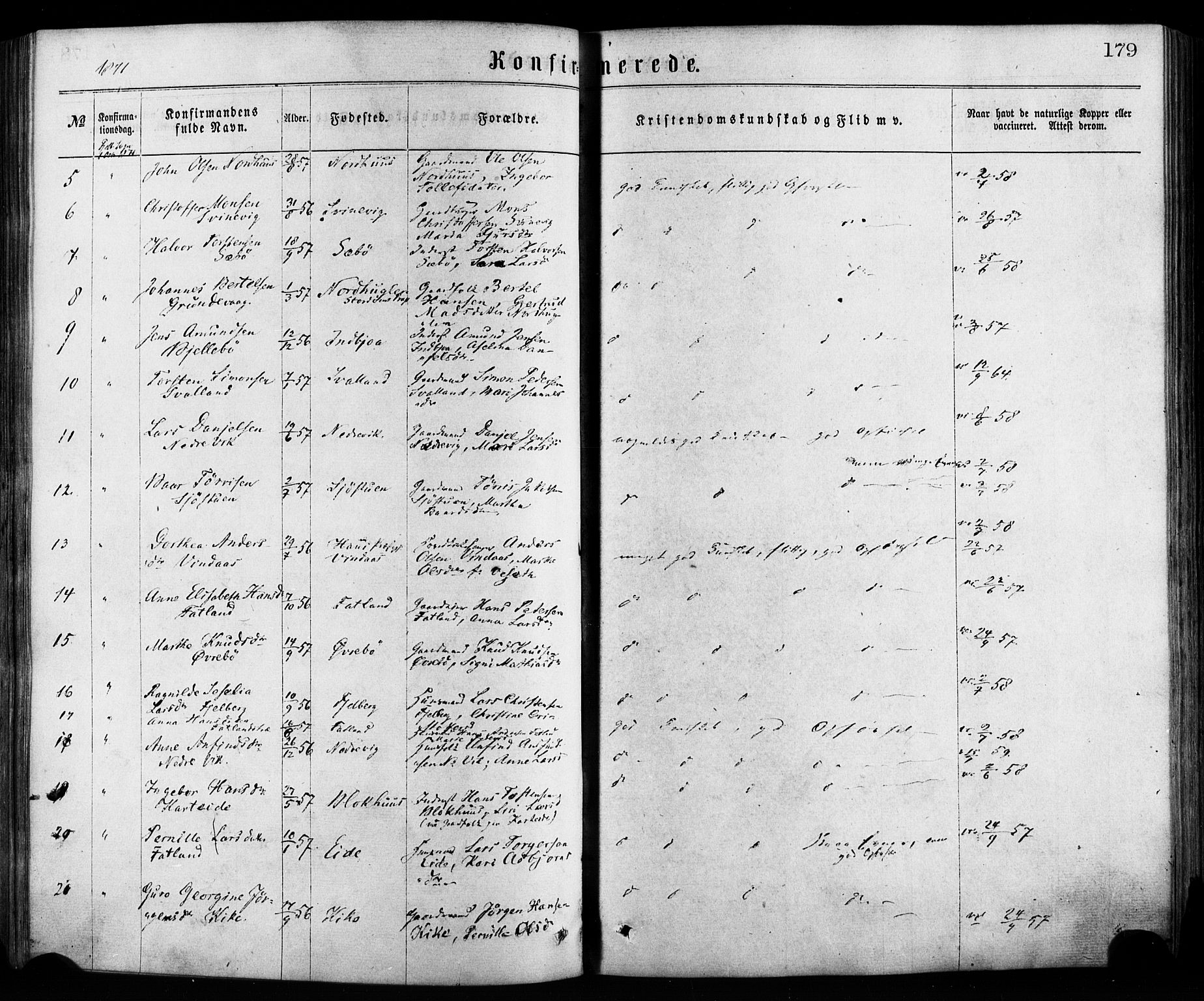 Fjelberg sokneprestembete, AV/SAB-A-75201/H/Haa: Parish register (official) no. A 8, 1866-1879, p. 179