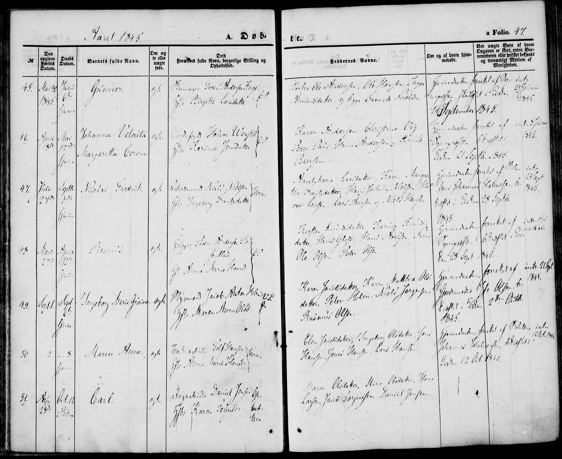 Porsgrunn kirkebøker , AV/SAKO-A-104/F/Fa/L0006: Parish register (official) no. 6, 1841-1857, p. 47