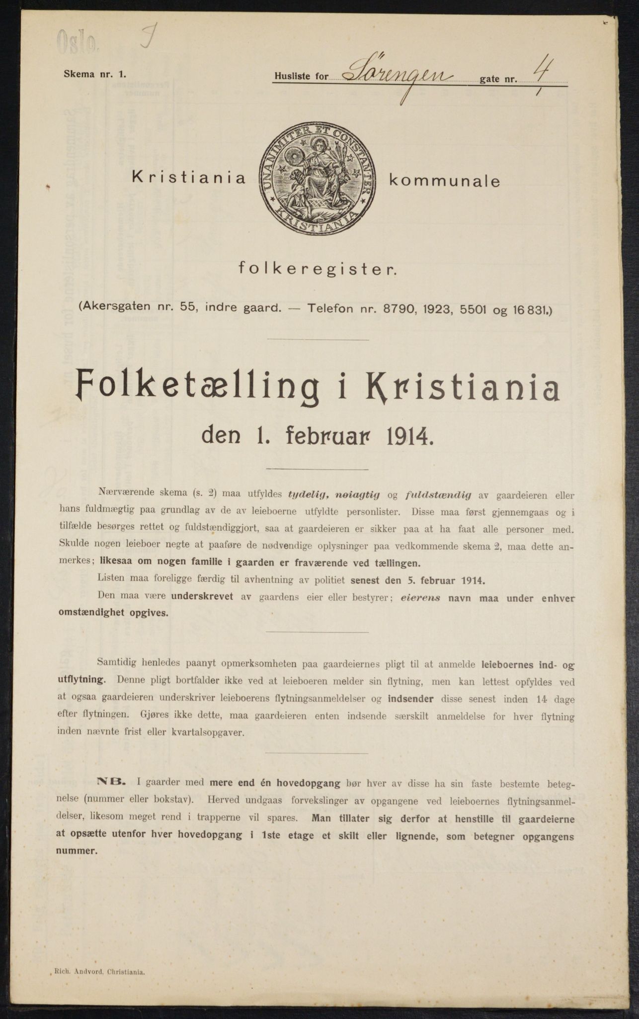 OBA, Municipal Census 1914 for Kristiania, 1914, p. 107107