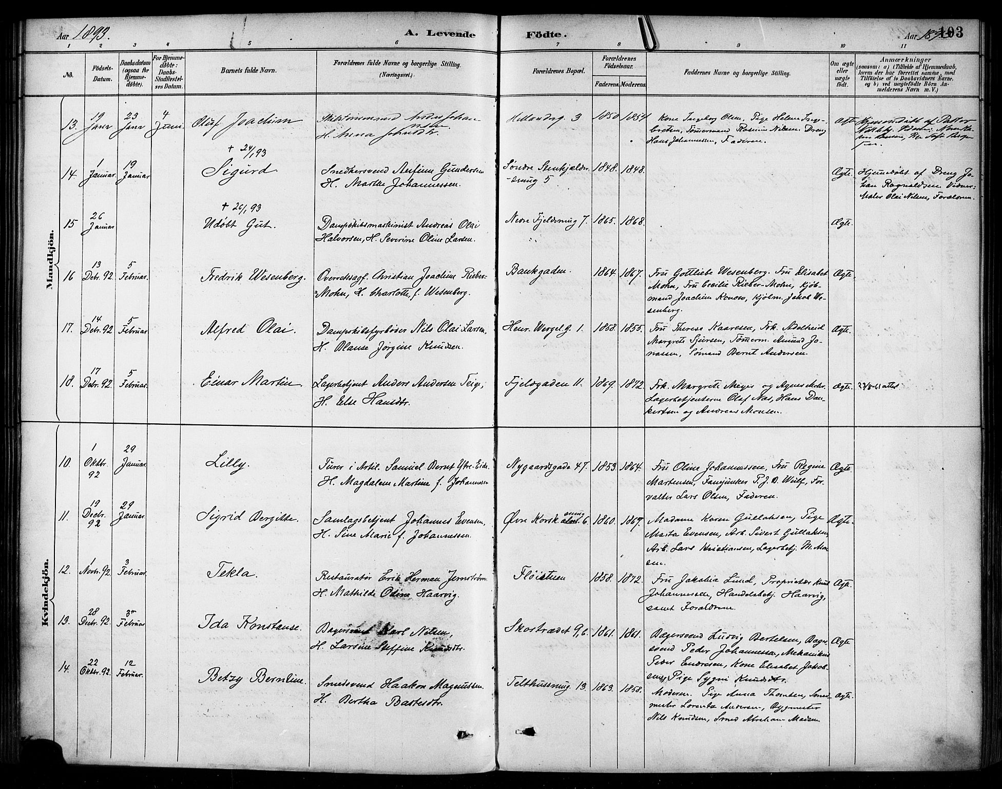 Korskirken sokneprestembete, AV/SAB-A-76101/H/Haa/L0022: Parish register (official) no. B 8, 1889-1899, p. 103