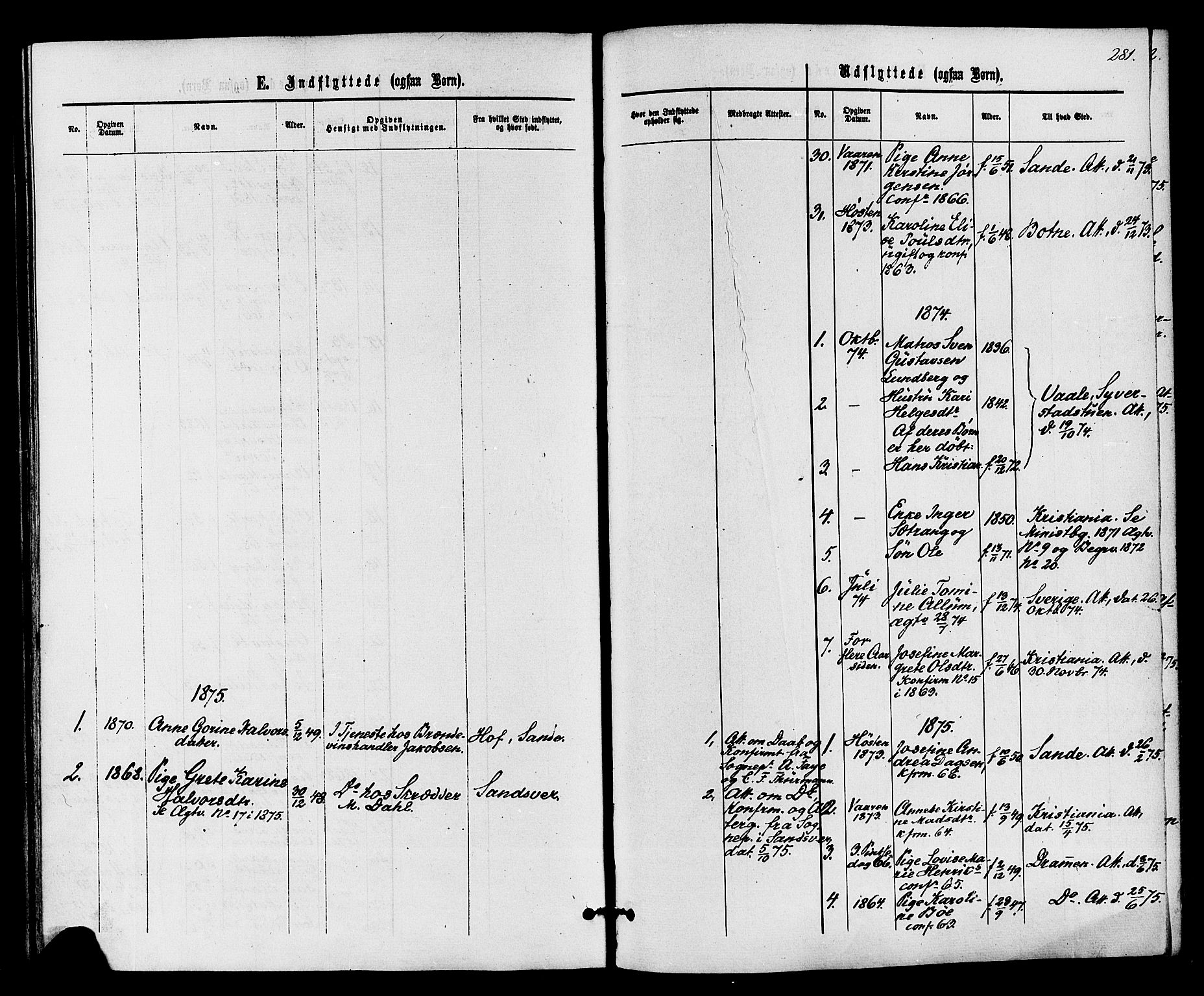 Holmestrand kirkebøker, AV/SAKO-A-346/F/Fa/L0003: Parish register (official) no. 3, 1867-1879, p. 281