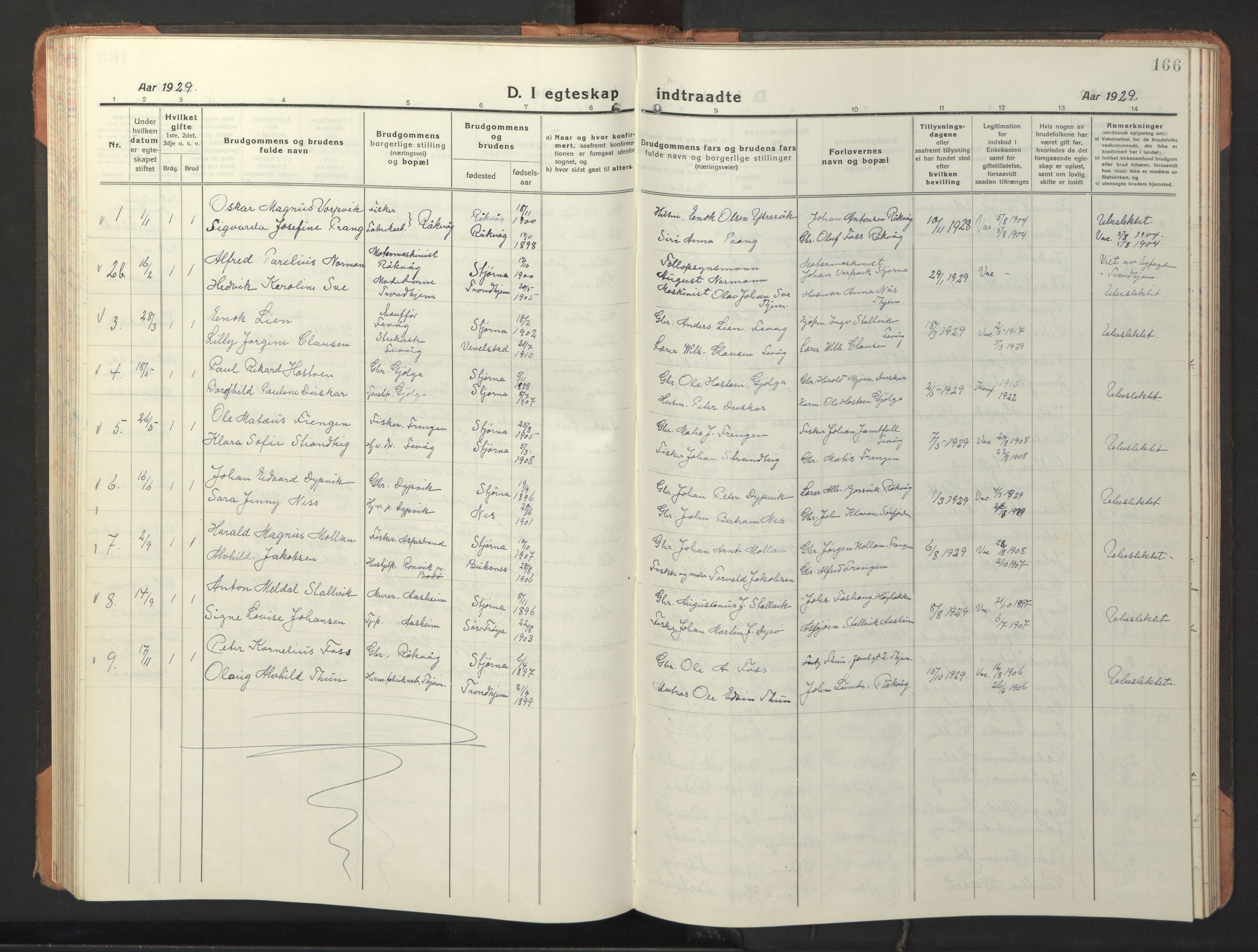 Ministerialprotokoller, klokkerbøker og fødselsregistre - Sør-Trøndelag, SAT/A-1456/653/L0658: Parish register (copy) no. 653C02, 1919-1947, p. 166