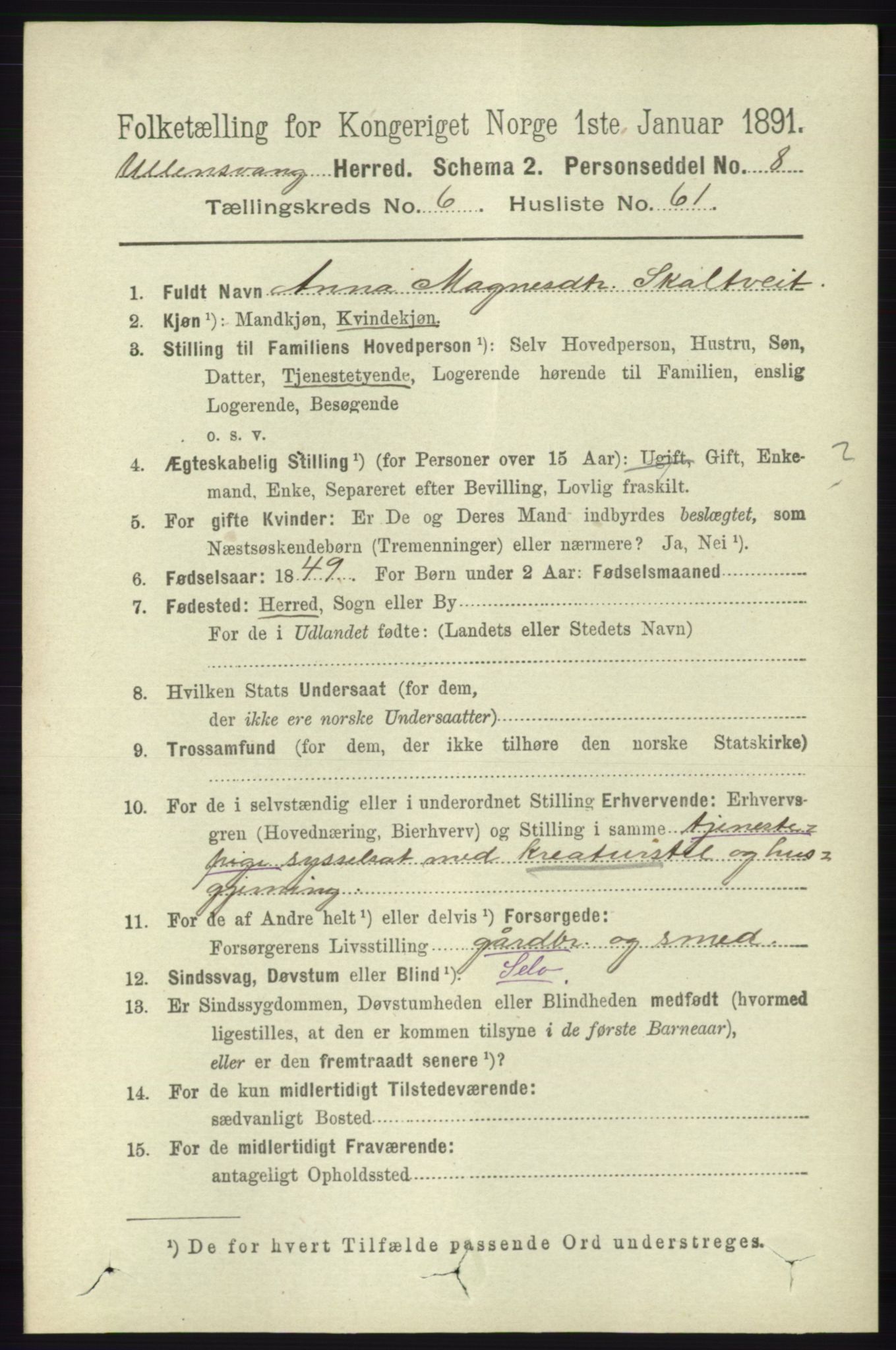 RA, 1891 census for 1230 Ullensvang, 1891, p. 2296