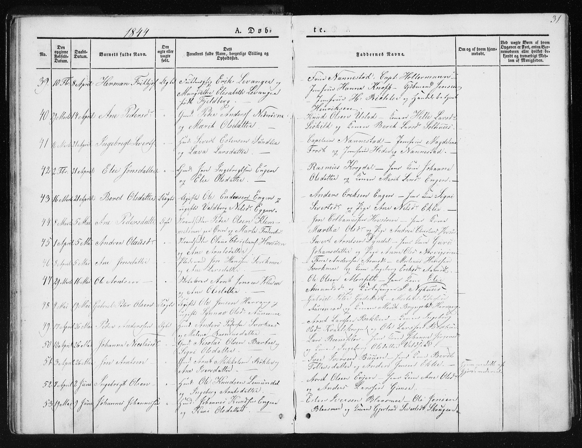 Ministerialprotokoller, klokkerbøker og fødselsregistre - Sør-Trøndelag, AV/SAT-A-1456/668/L0805: Parish register (official) no. 668A05, 1840-1853, p. 31