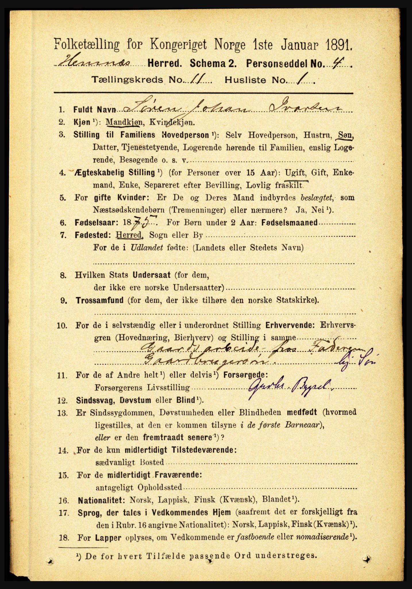 RA, 1891 census for 1832 Hemnes, 1891, p. 5307