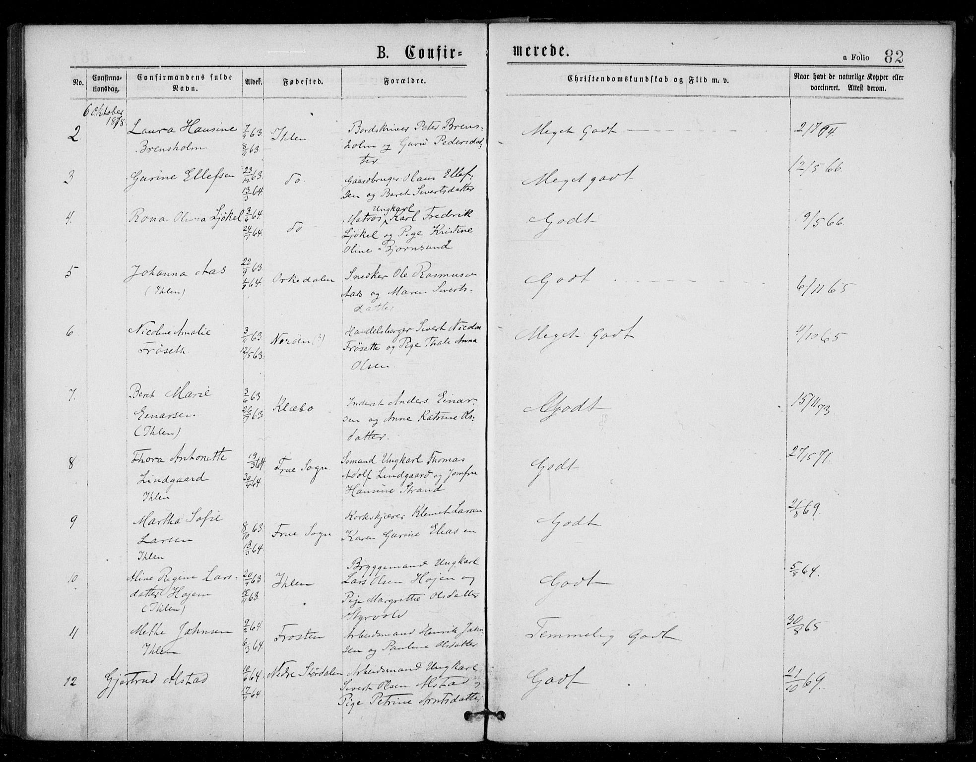 Ministerialprotokoller, klokkerbøker og fødselsregistre - Sør-Trøndelag, AV/SAT-A-1456/602/L0121: Parish register (official) no. 602A19, 1872-1879, p. 82