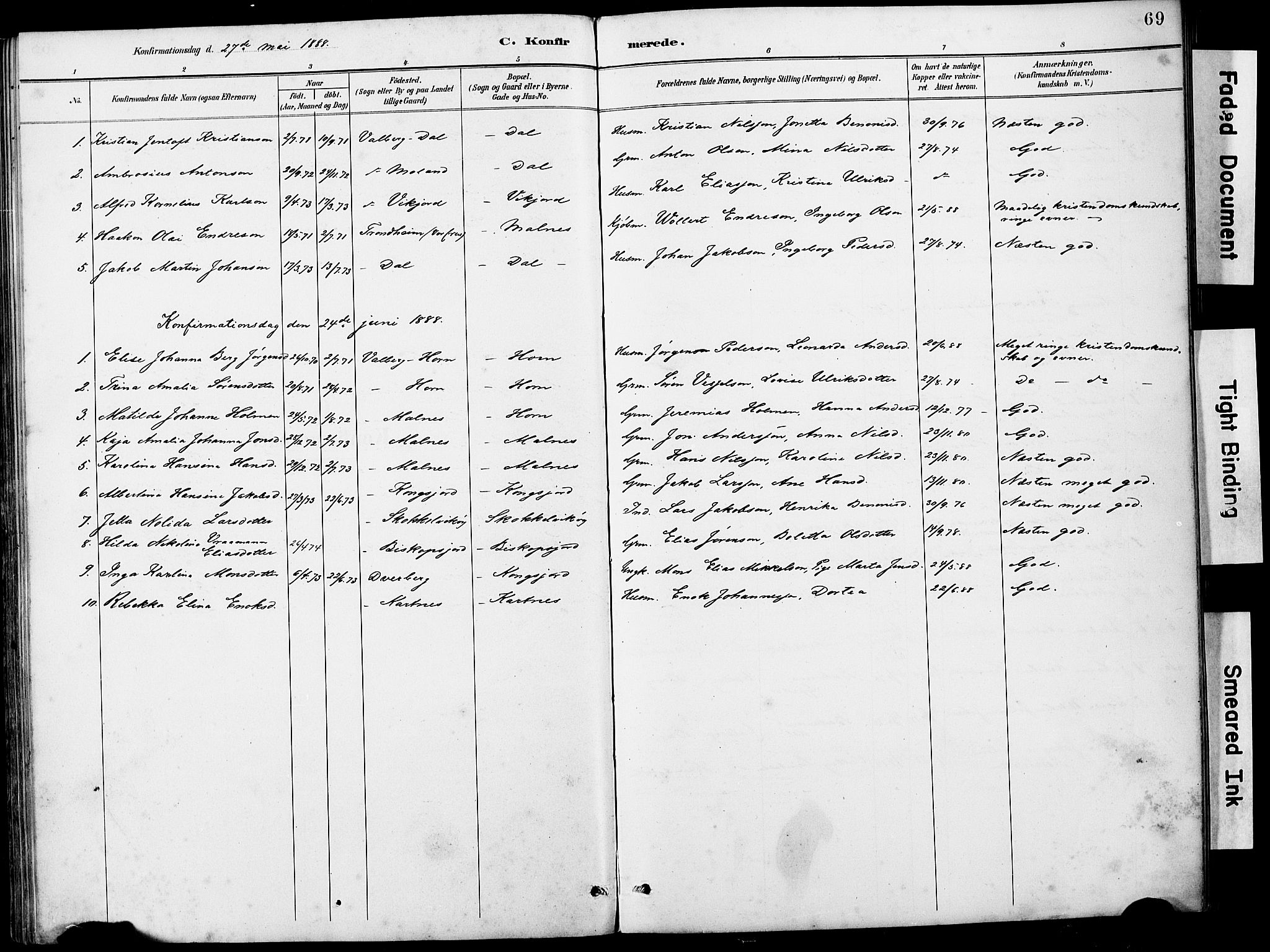 Ministerialprotokoller, klokkerbøker og fødselsregistre - Nordland, AV/SAT-A-1459/884/L1197: Parish register (copy) no. 884C03, 1888-1926, p. 69