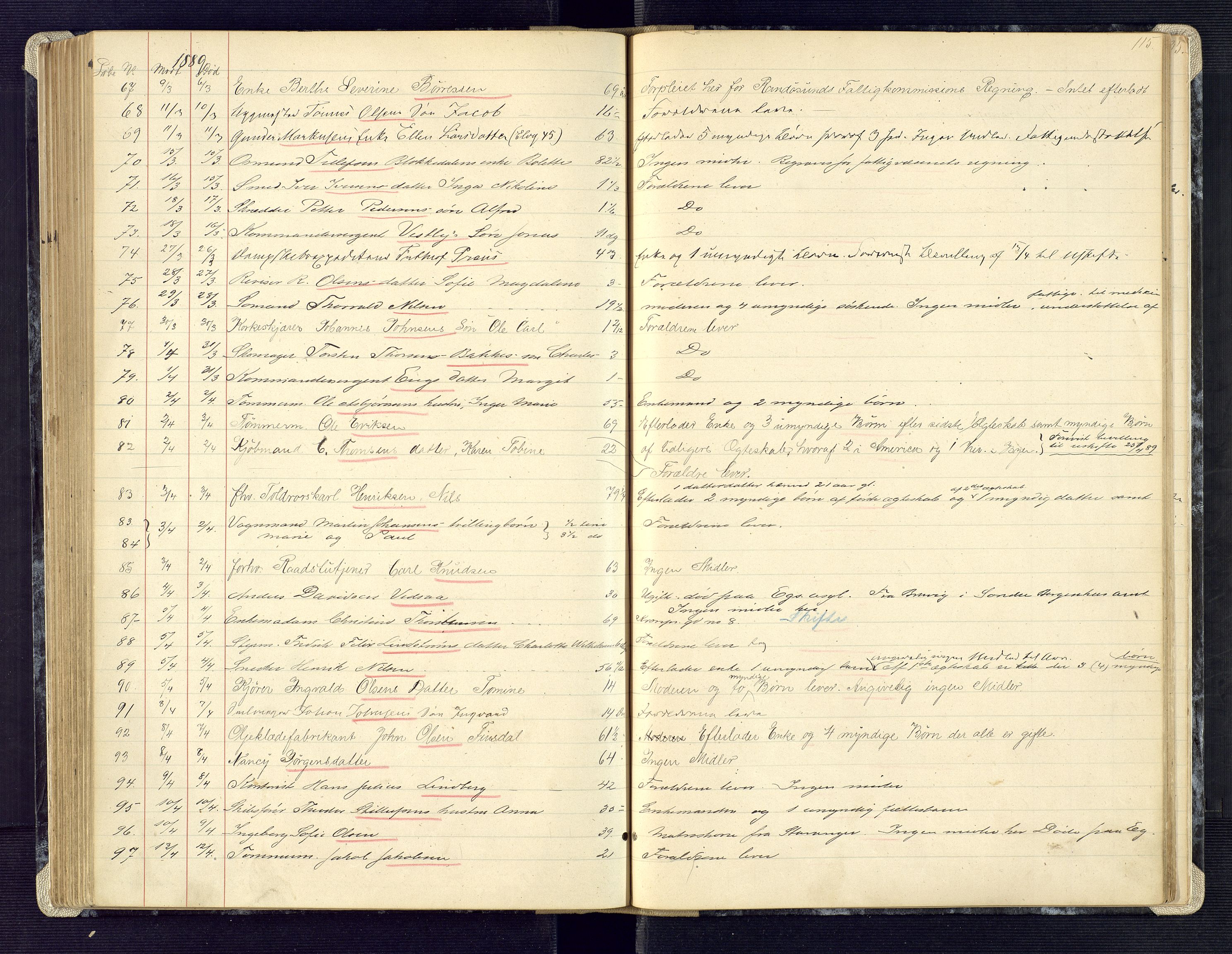 Kristiansand byrett, AV/SAK-1223-0001/H/Ha/L0006: Anmeldte dødsfall, 1878-1892, p. 115