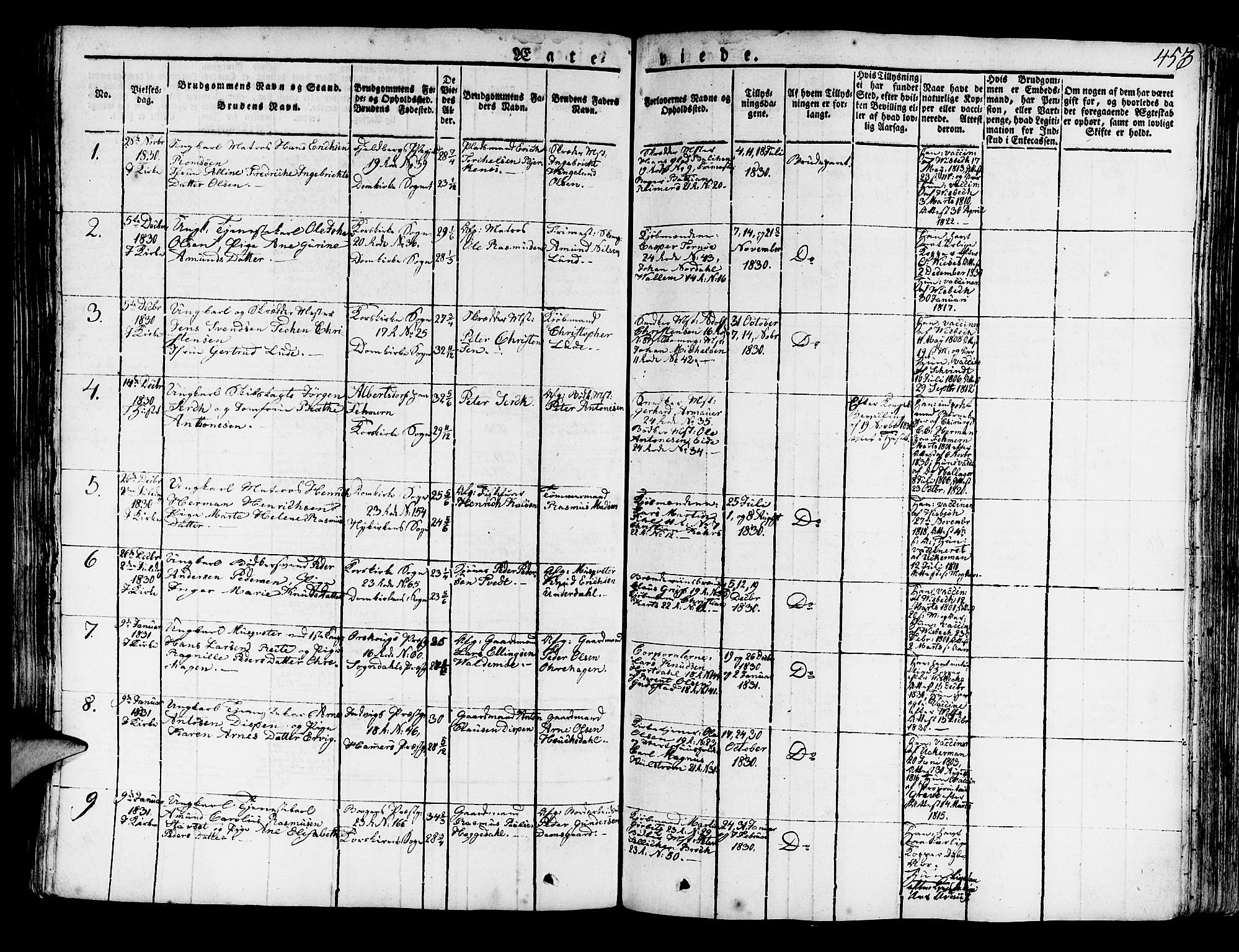 Korskirken sokneprestembete, SAB/A-76101/H/Haa/L0014: Parish register (official) no. A 14, 1823-1835, p. 453