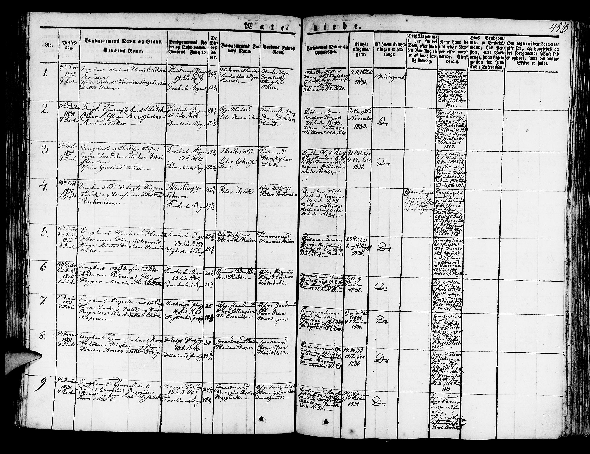 Korskirken sokneprestembete, AV/SAB-A-76101/H/Haa/L0014: Parish register (official) no. A 14, 1823-1835, p. 453