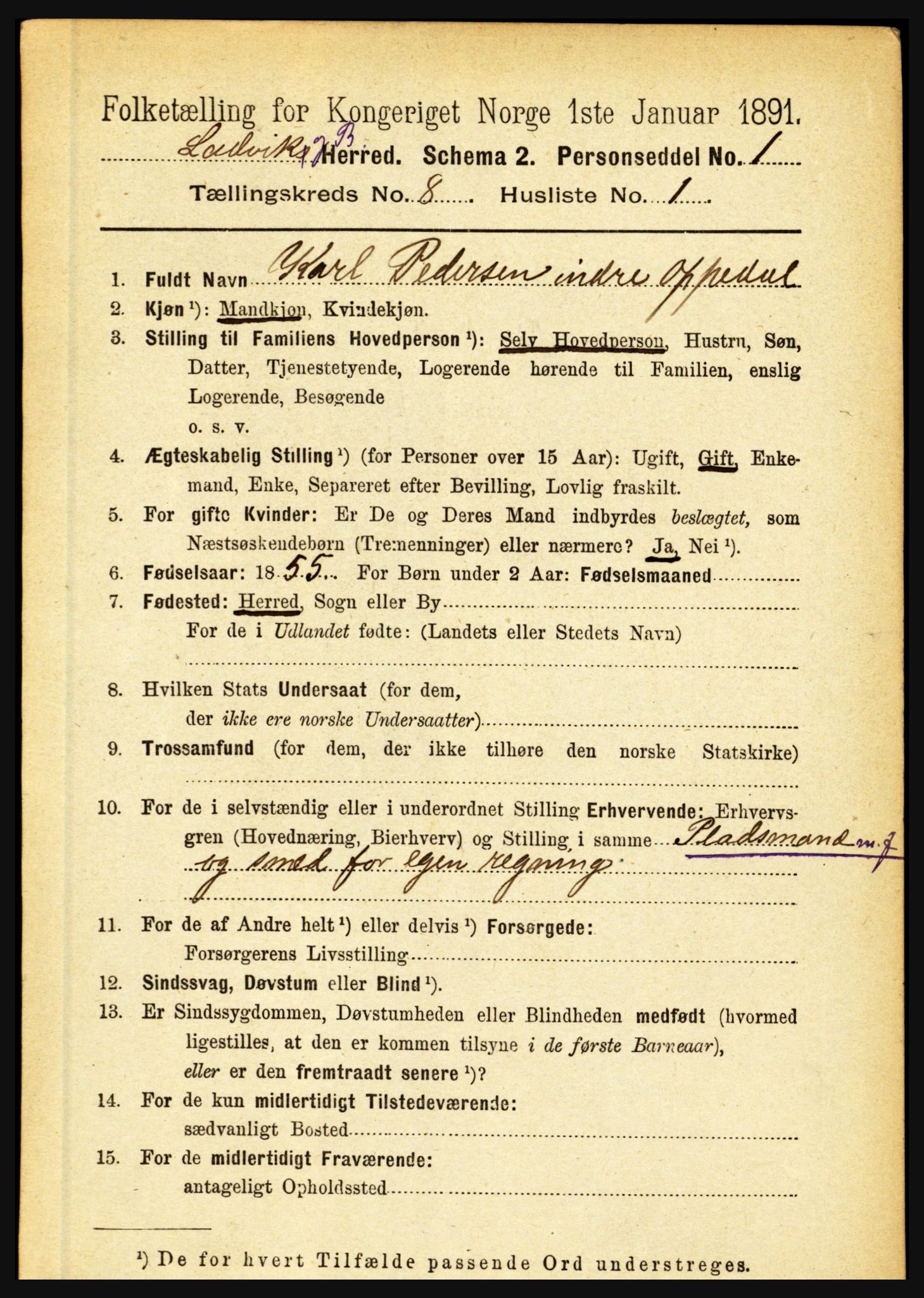 RA, 1891 census for 1415 Lavik og Brekke, 1891, p. 1501