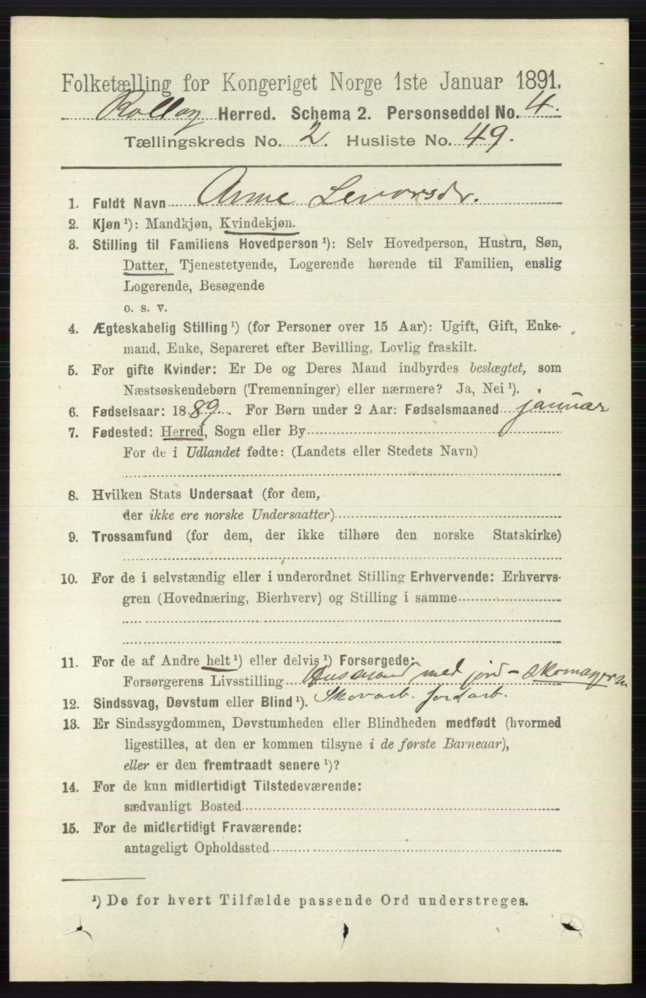 RA, 1891 census for 0632 Rollag, 1891, p. 736