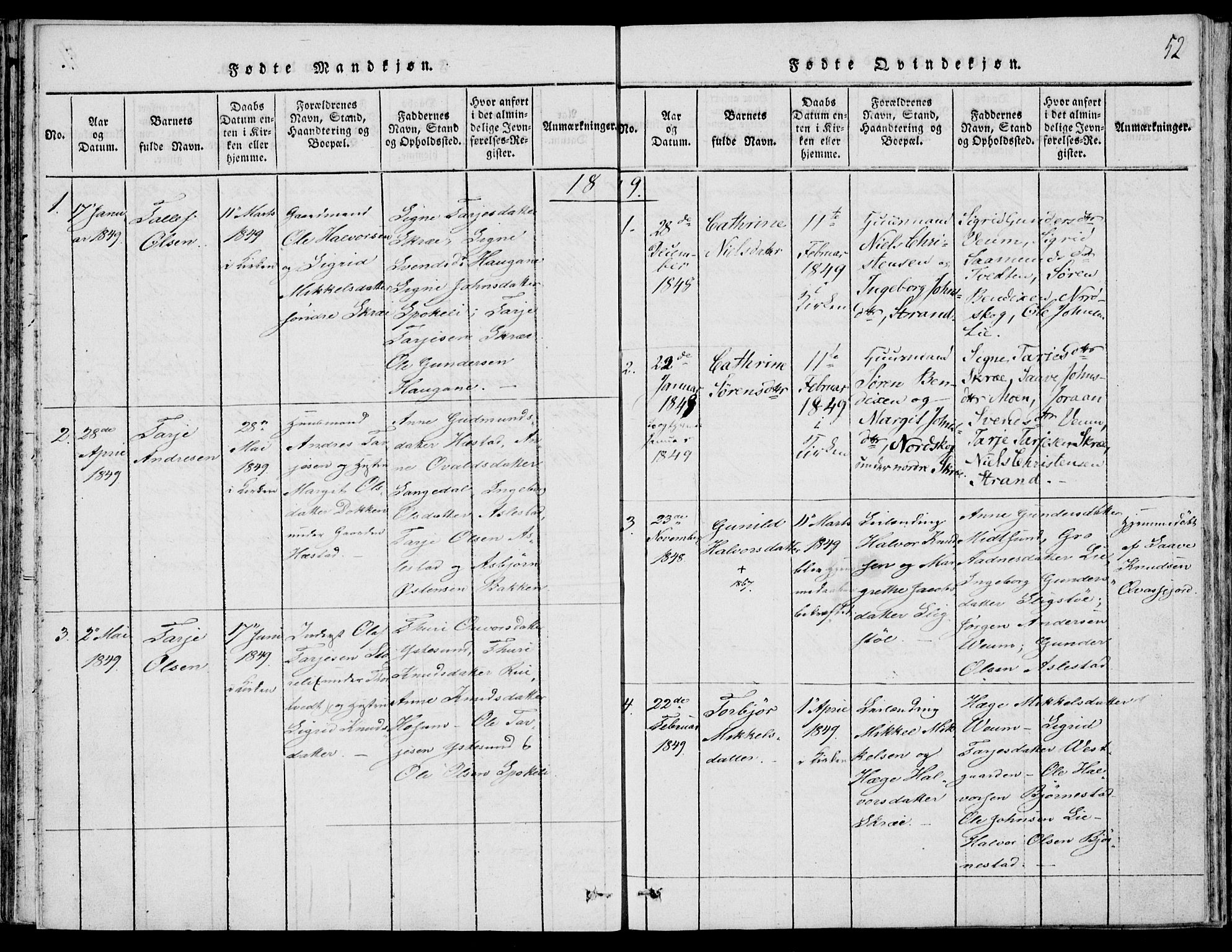 Fyresdal kirkebøker, SAKO/A-263/F/Fb/L0001: Parish register (official) no. II 1, 1815-1854, p. 52