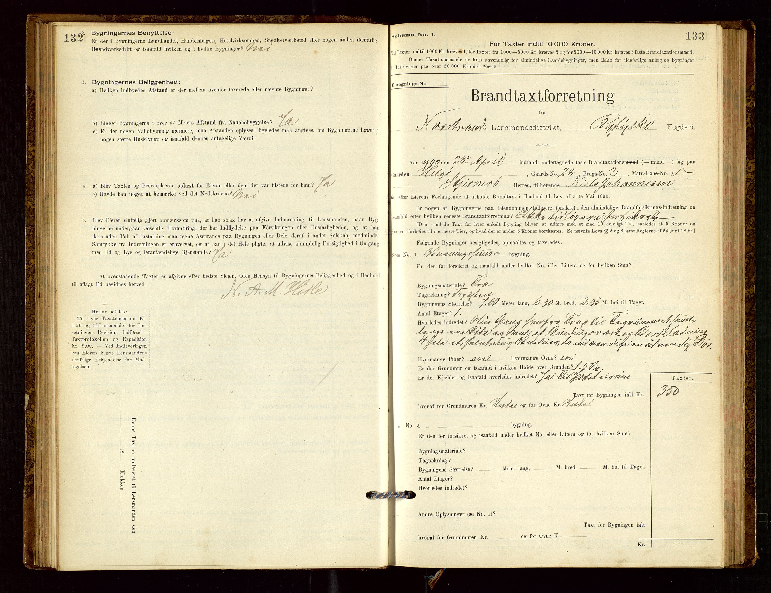 Nedstrand lensmannskontor, AV/SAST-A-100236/Gob/L0001: "Brandtaxationsprotokol for Nerstrand Lensmandsdistrikt Ryfylke fogderi", 1895-1915, p. 132-133