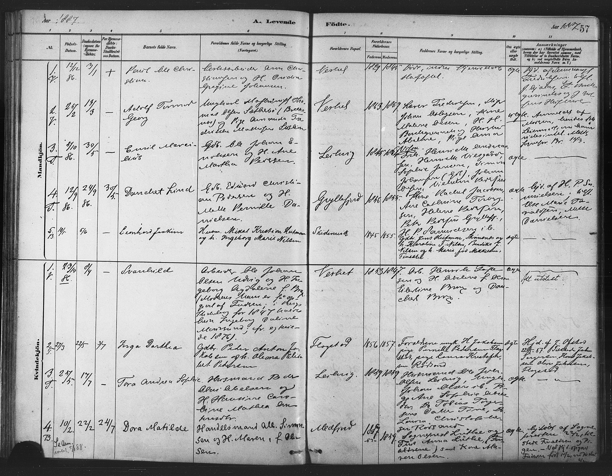 Berg sokneprestkontor, SATØ/S-1318/G/Ga/Gaa/L0004kirke: Parish register (official) no. 4, 1880-1894, p. 57
