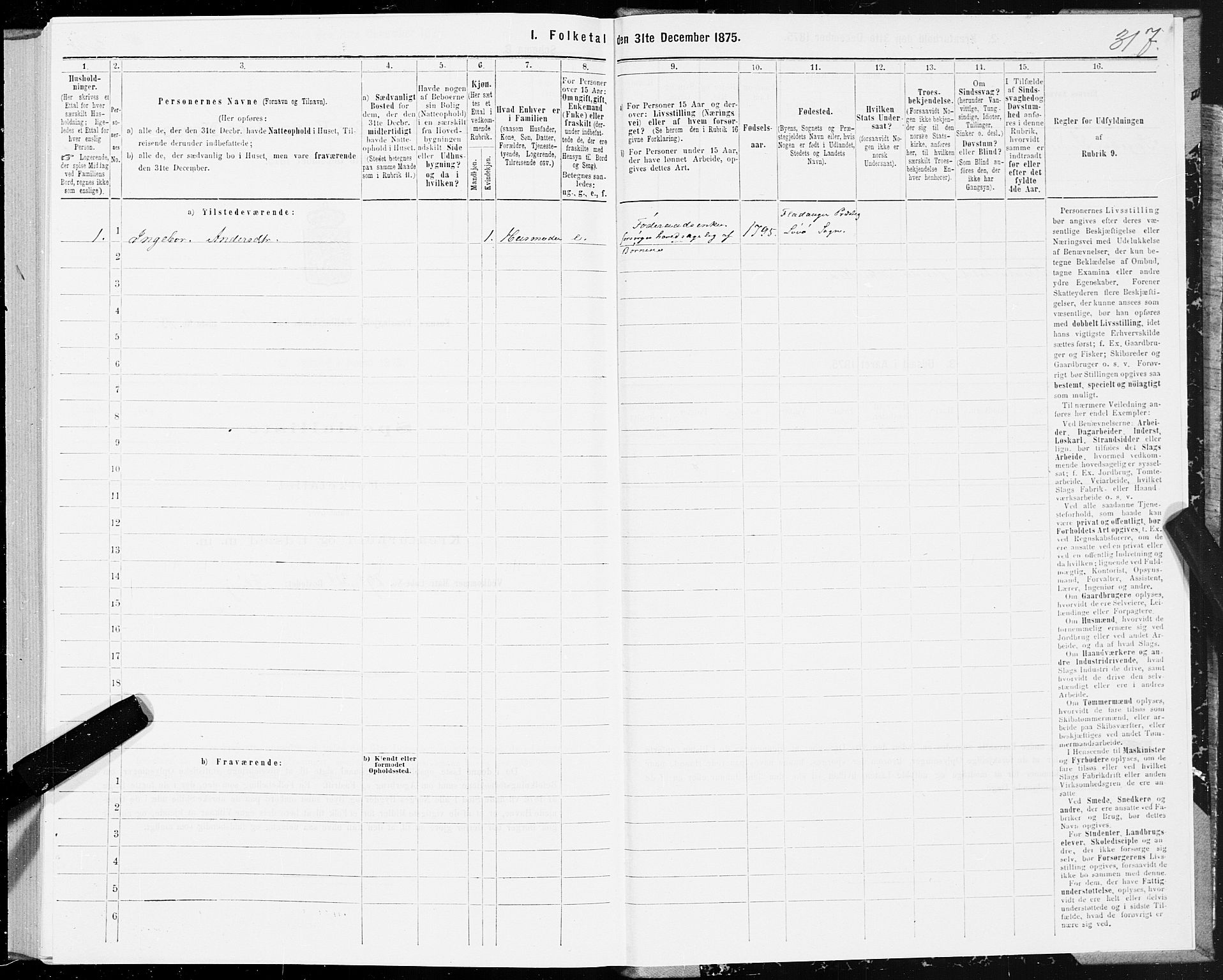 SAT, 1875 census for 1748P Fosnes, 1875, p. 3317