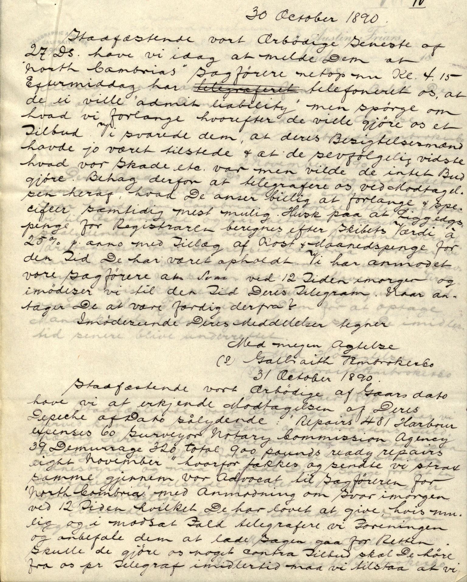 Pa 63 - Østlandske skibsassuranceforening, VEMU/A-1079/G/Ga/L0025/0004: Havaridokumenter / Imanuel, Hefhi, Guldregn, Haabet, Harald, Windsor, 1890, p. 46