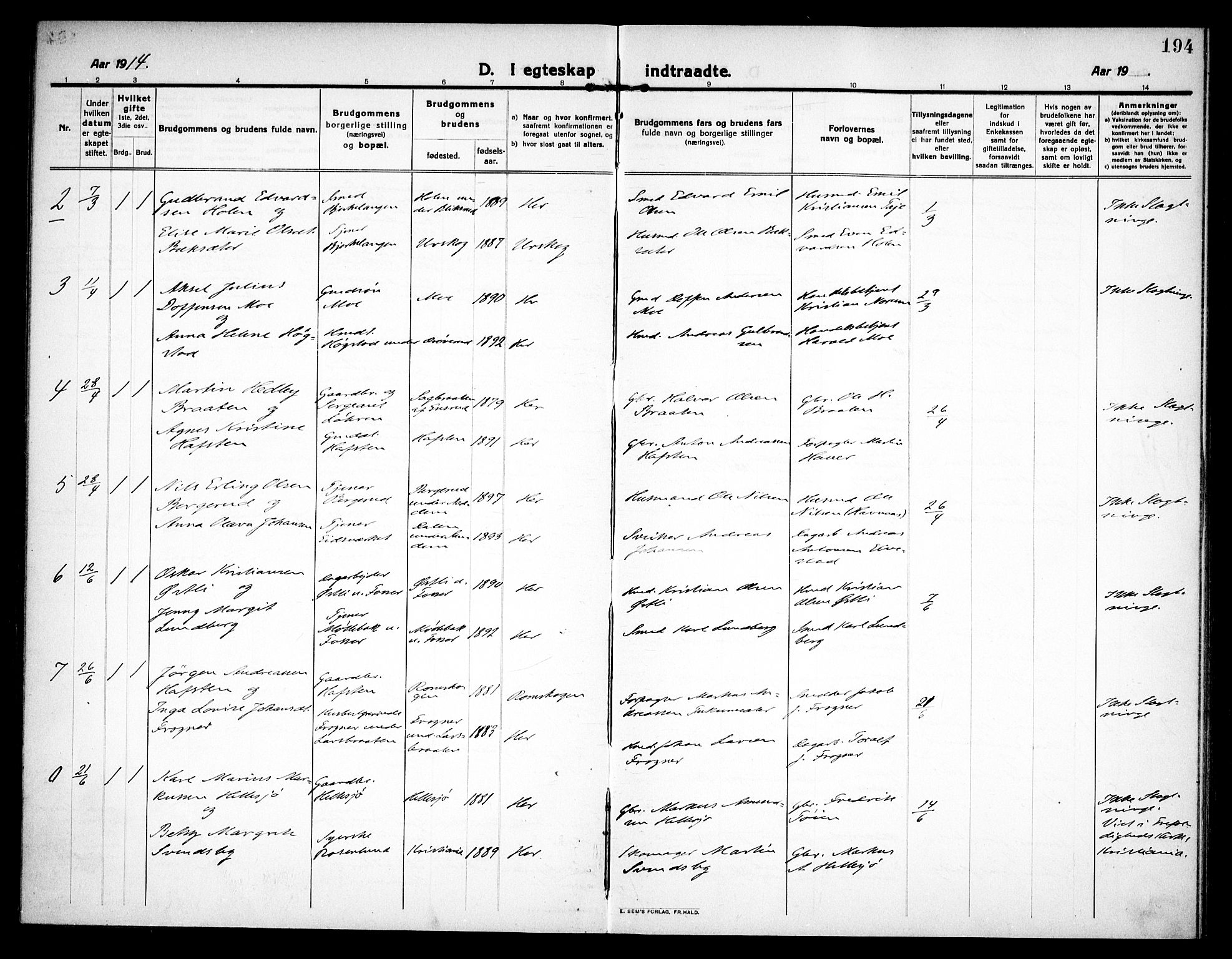 Høland prestekontor Kirkebøker, AV/SAO-A-10346a/F/Fa/L0016: Parish register (official) no. I 16, 1912-1921, p. 194