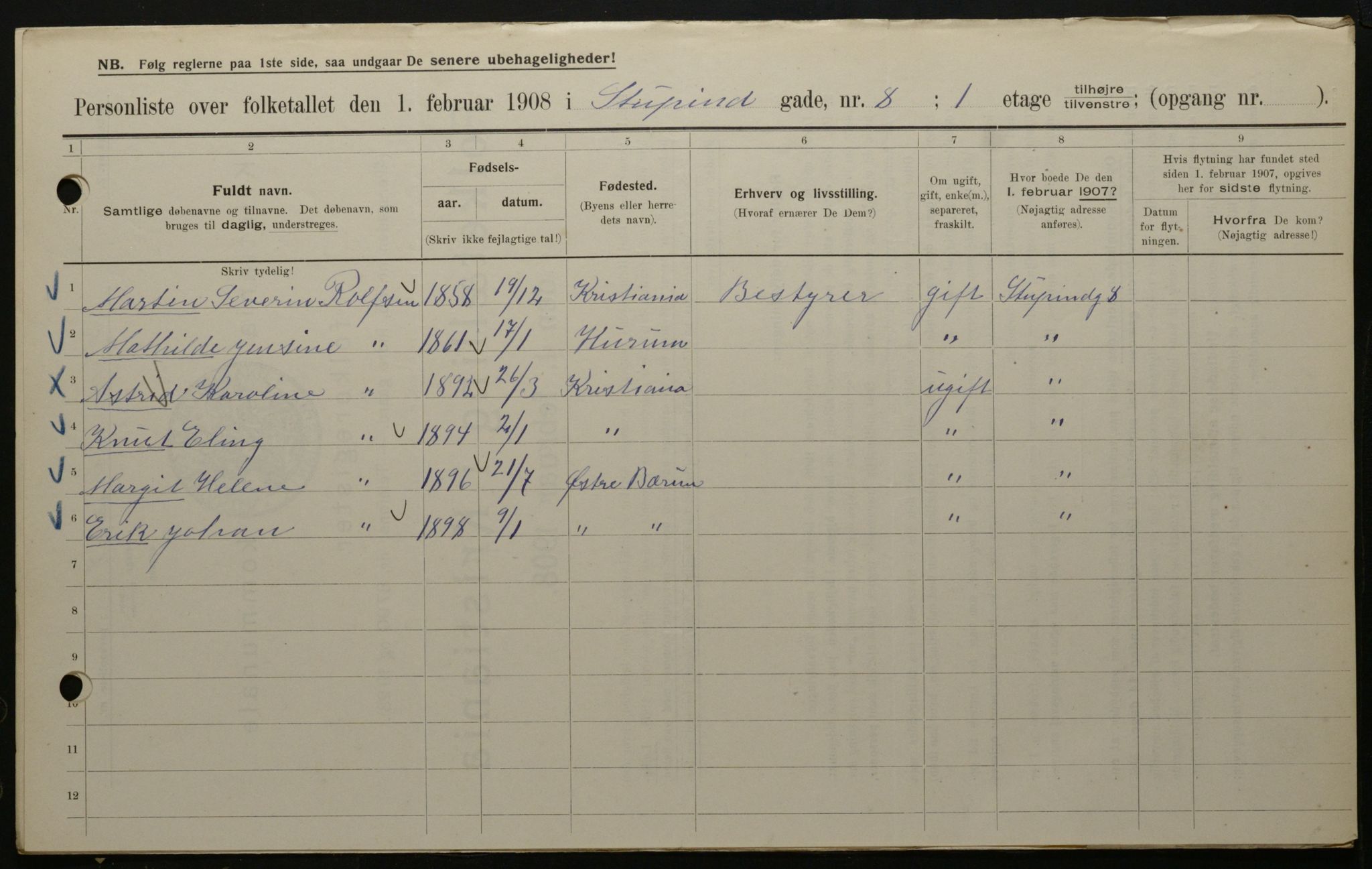 OBA, Municipal Census 1908 for Kristiania, 1908, p. 94052