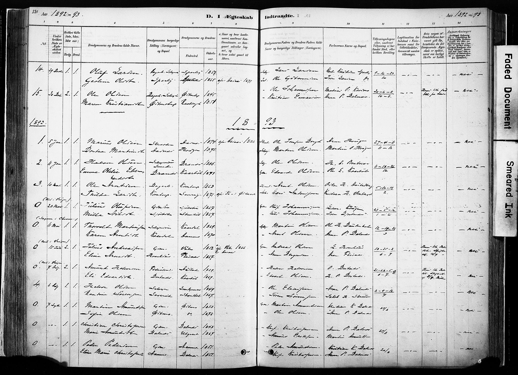 Hof prestekontor, SAH/PREST-038/H/Ha/Haa/L0010: Parish register (official) no. 10, 1878-1909, p. 231