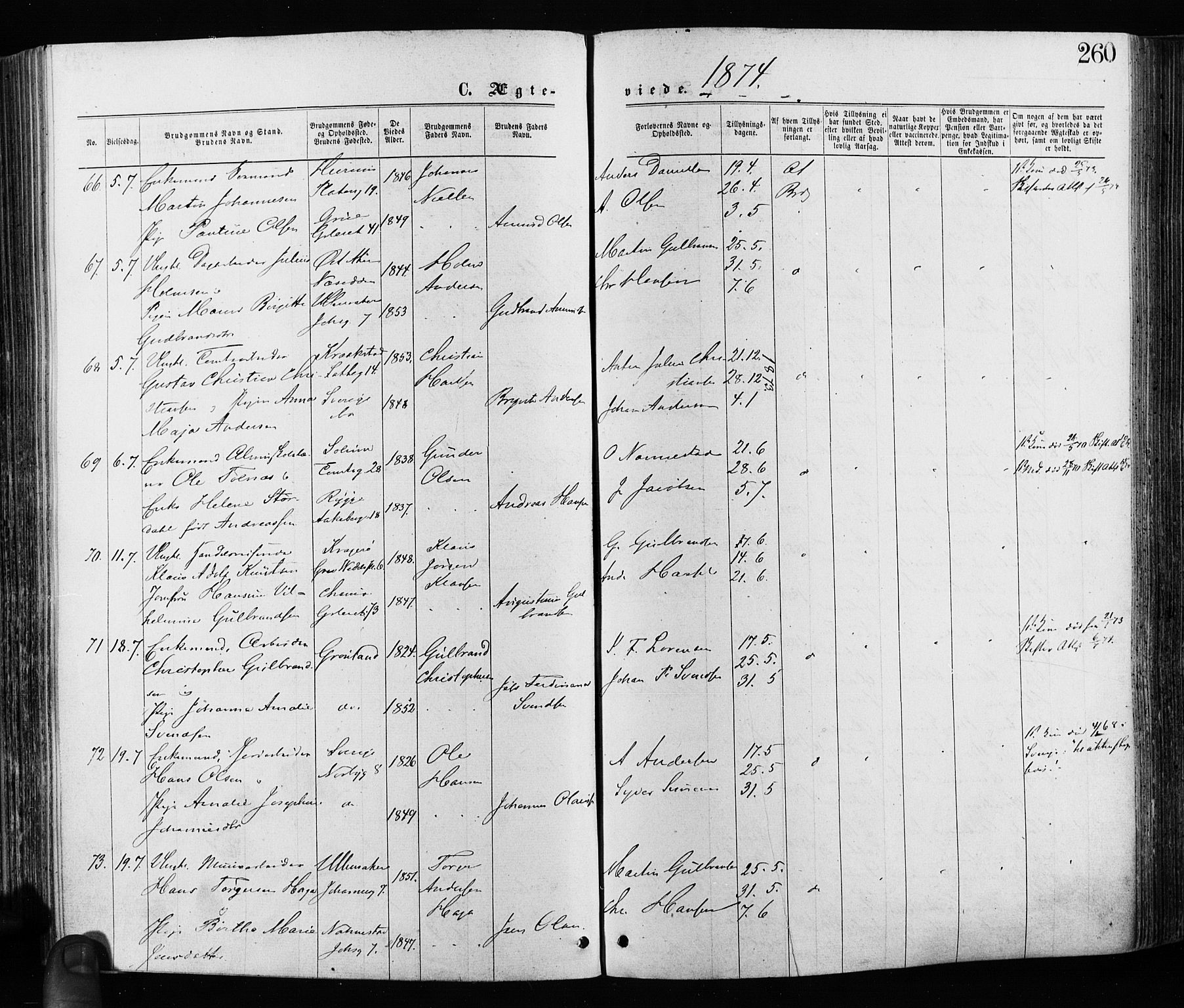 Grønland prestekontor Kirkebøker, AV/SAO-A-10848/F/Fa/L0005: Parish register (official) no. 5, 1869-1880, p. 260