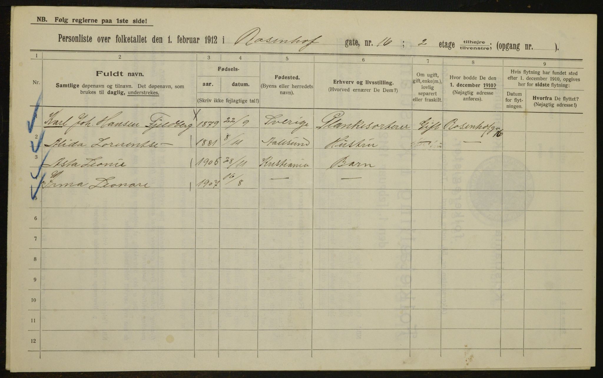 OBA, Municipal Census 1912 for Kristiania, 1912, p. 83979